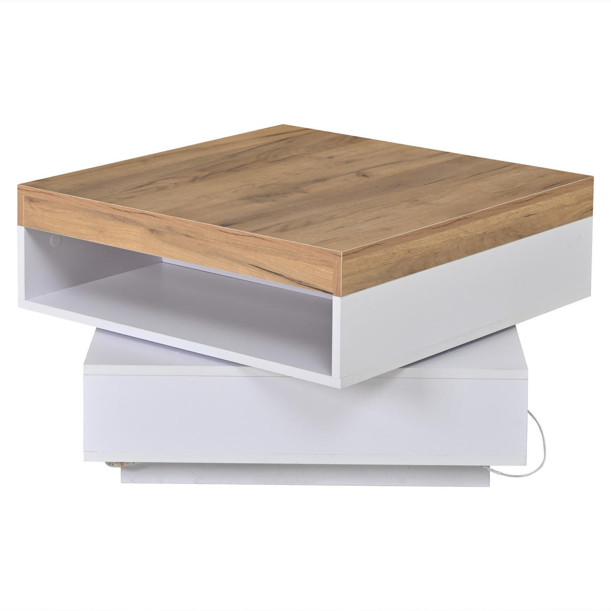 COUCHTISCH Weiß/Holzoptik 65/65/40 cm mit 360°-Drehfunktion und LED - Weiß, Holzwerkstoff (65/65/40cm) - PANGIVO