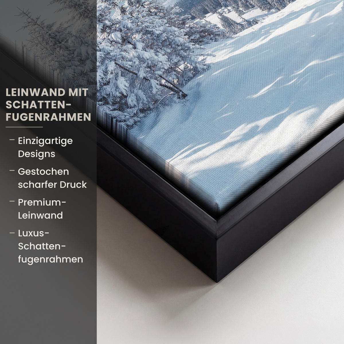 LEINWAND Bilder mit Rahmen - Winterlandschaft - Natur - Berge - Bäume - Schnee - 20x20 - Hellblau, Textil (20/20cm) - MuchoWow