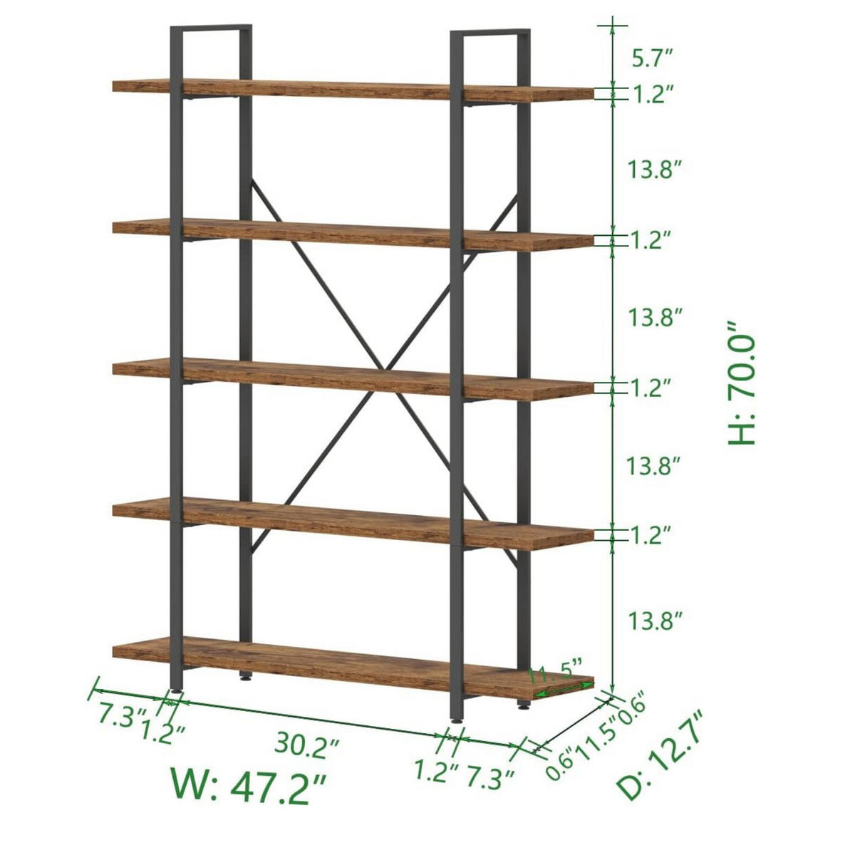 STANDREGAL Industrial Holzoptik Schwarz 120 x 32 x 177 cm Metall - Braun, Holzwerkstoff/Metall (120/177/32cm) - Quality Elegance