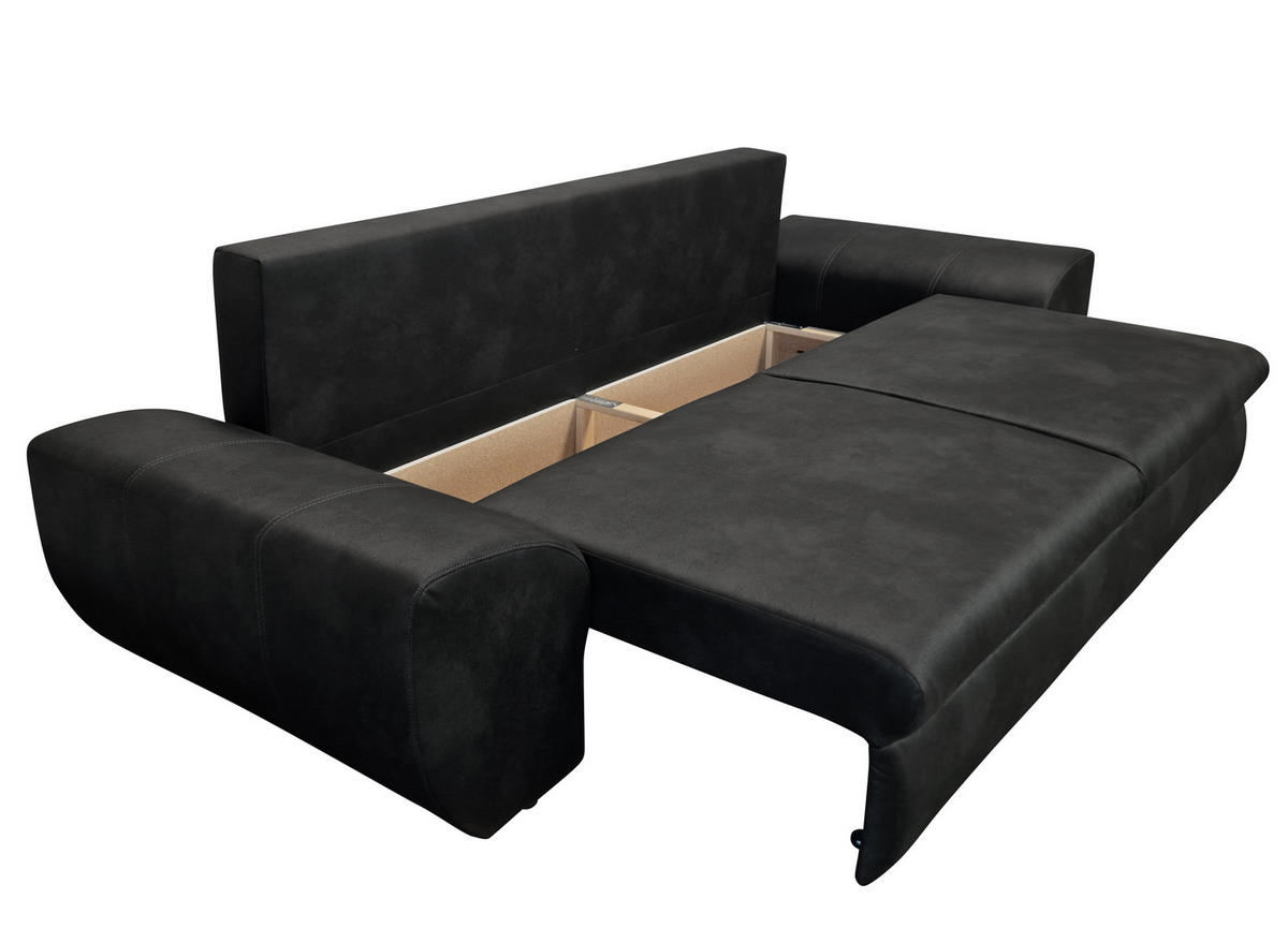 BIG-SOFA mit Schlaffunktion 275/98/90 cm Wellenfedern, Bettkasten, Liegefläche 148x194 cm, Mikrofaser Leder-Optik Vintage Schwarz / 18010 - Schwarz, Kunststoff/Textil (275/90/98cm) - luma-home