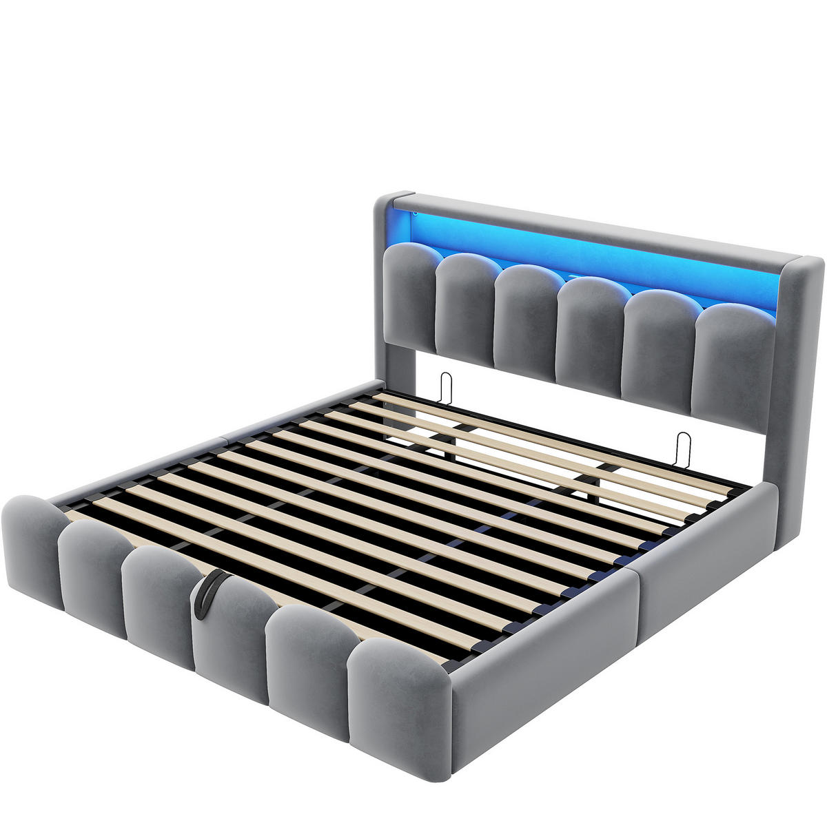 POLSTERBETT 180/200 cm grau aus Samt mit Stauraum, LED und USB - Grau, Textil (180/200cm) - OKWISH