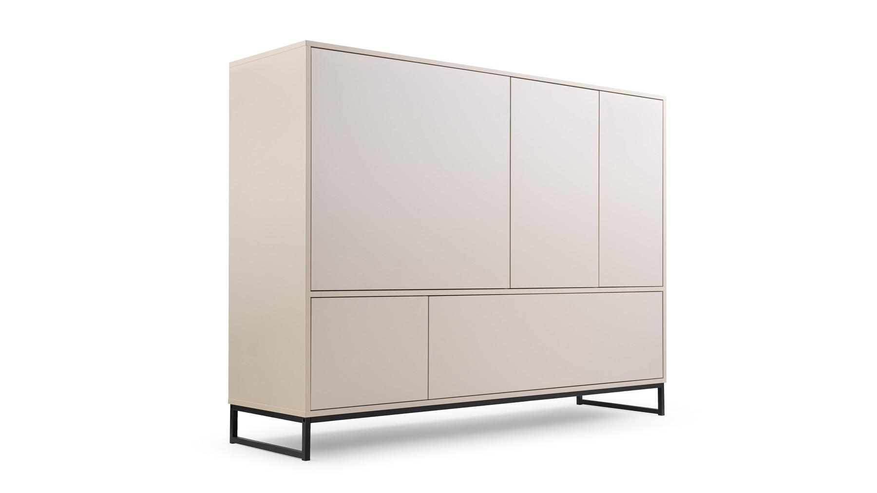 KOMMODE Genua 160 cm, Beige, Schwarzer Rahmen - Beige, Holzwerkstoff (160/120/45cm) - Bettso