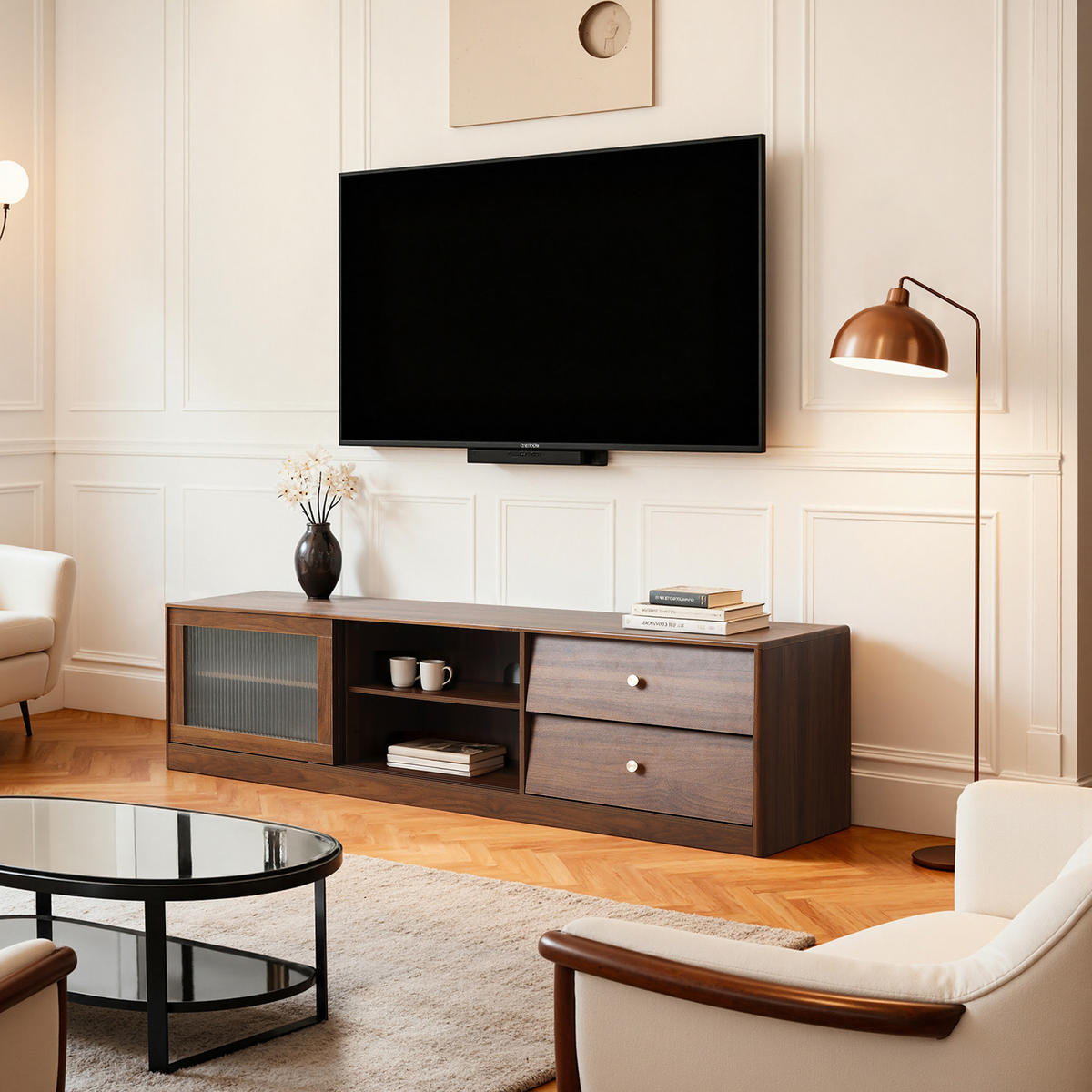 TV-SCHRANK, B160 x T40 x H45 cm - Braun, Holz (160/45/40cm) - Hometopia