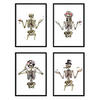 POSTER Set mit 4 „Vier kostümierten Skelette“ Bildern von Schädel A3 Rahmenlos - Klar, Papier (29.7/3cm) - Nacnic