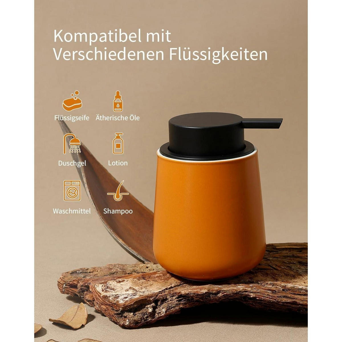 SEIFENSPENDER Keramik Rotbraun 350ml - Orange, Keramik (9/12/9cm)