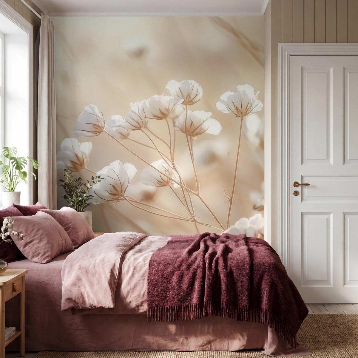 TAPETE - Wild - Blumen - Weiß - 180x220 cm - Creme, Papier (180/220cm) - OnlyWow