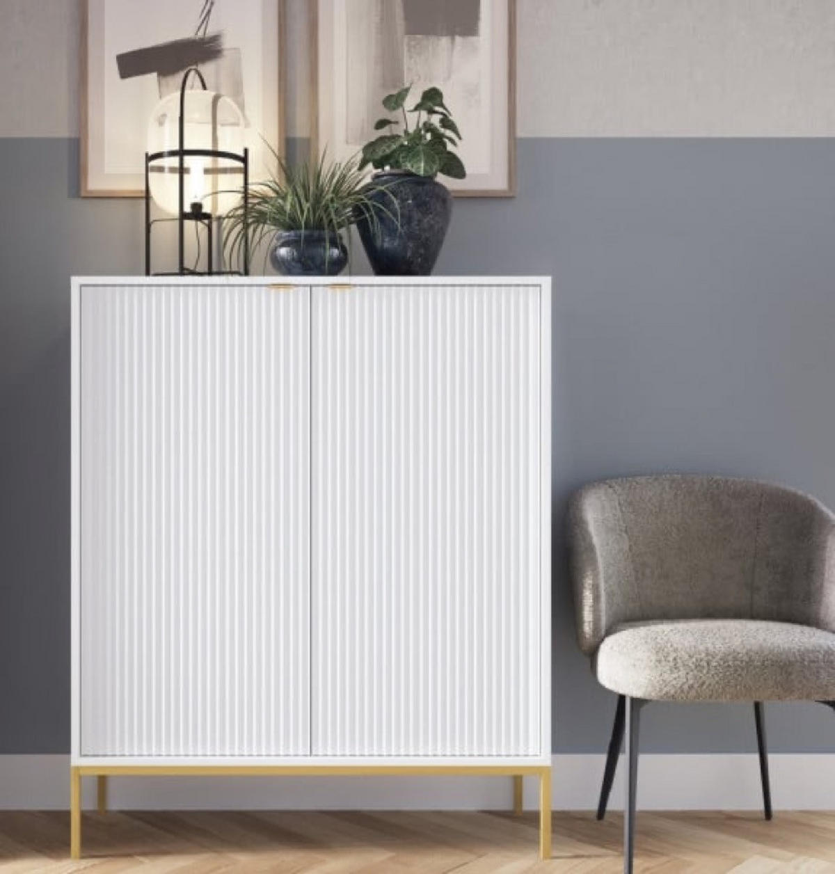 KOMMODE Weiß NEW K104 Gerillt St. Gold - Weiß, Holzwerkstoff (104/125/39cm) - Sepro Meble