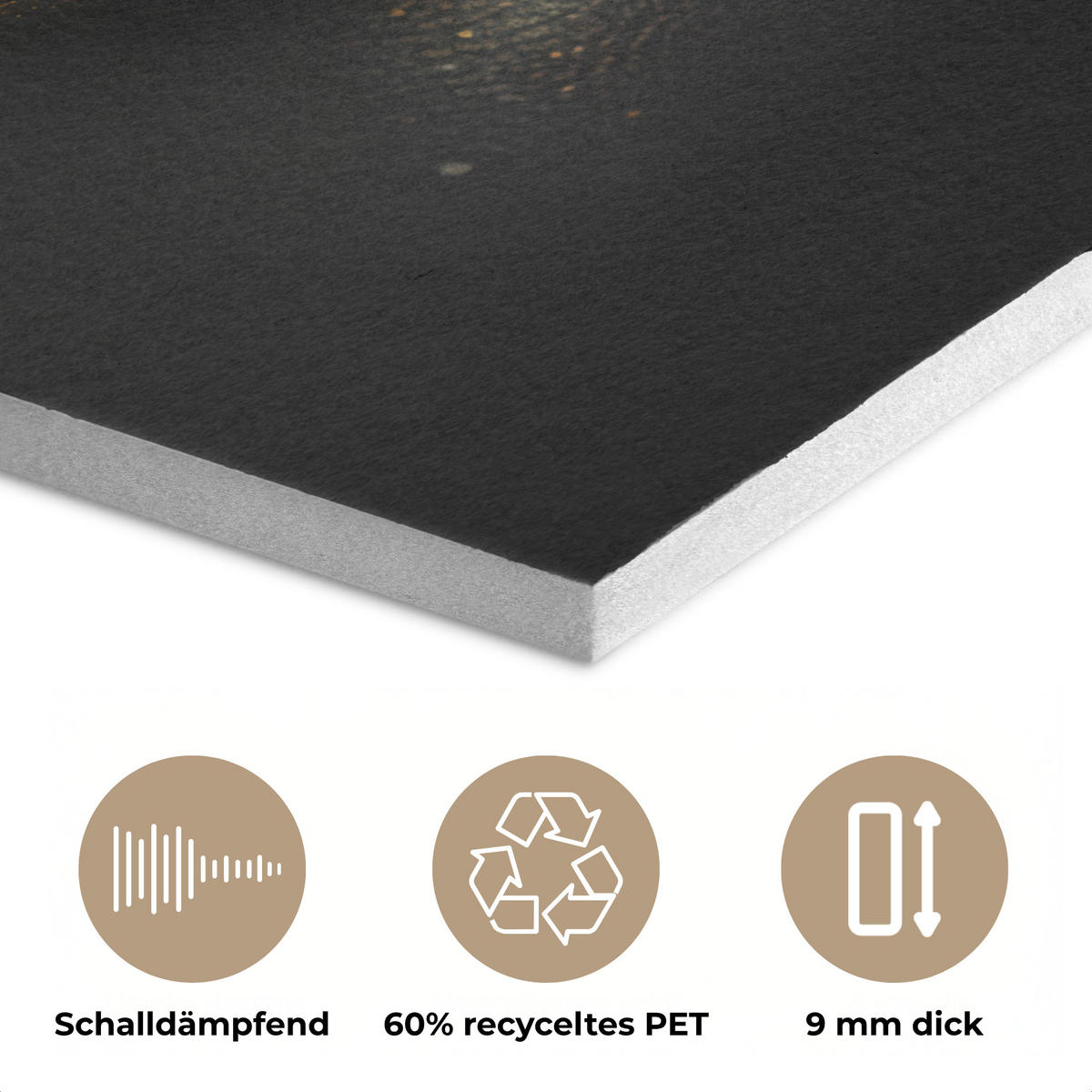 AKUSTIKPANEEL Frau - Porträt - Lippen - Gold - Schwarz 70x100 cm - Schwarz, Textil (70/0.9/100cm) - MuchoWow