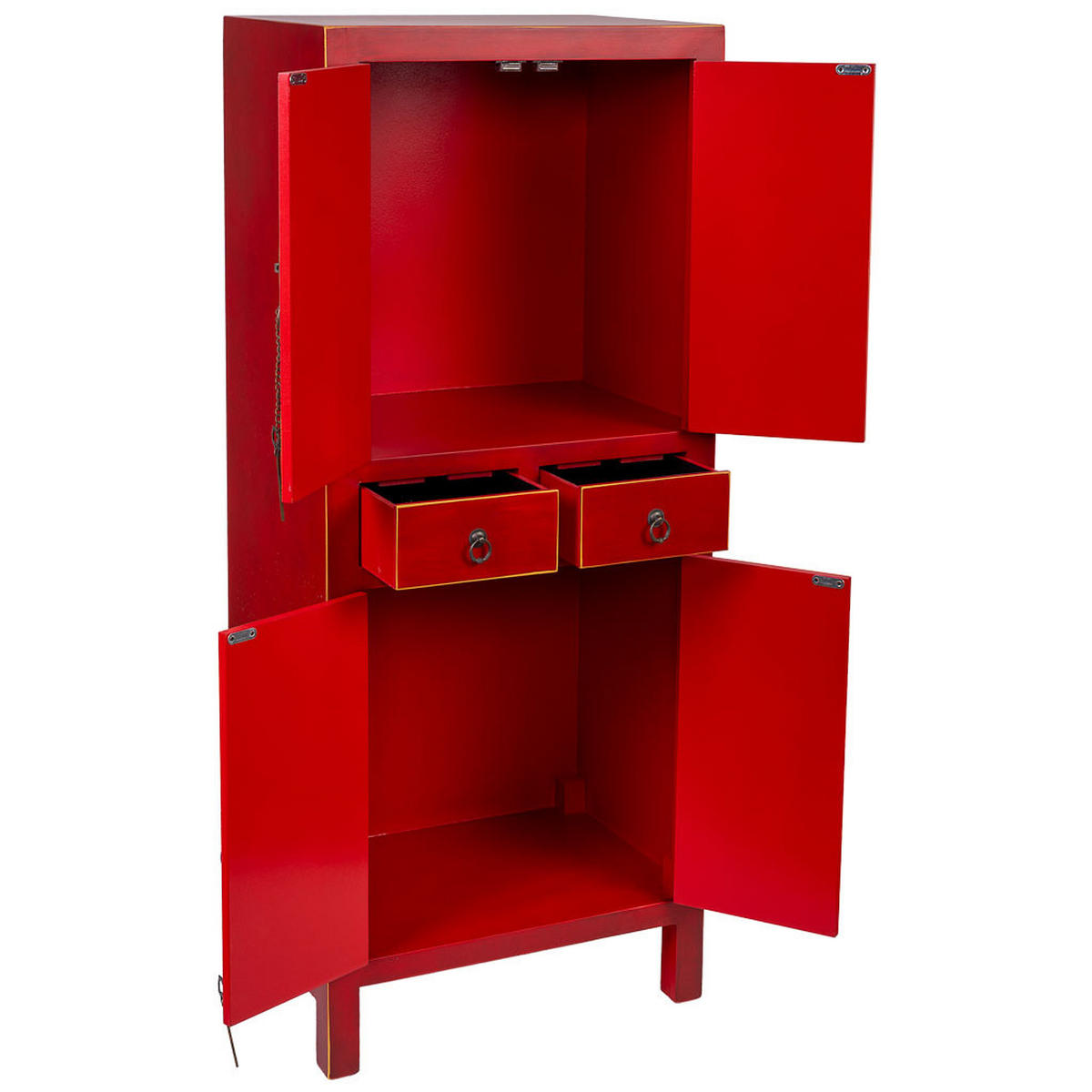 HOLZKLEIDERSCHRANK mit 2 Schubladen und 4 Türen 50x35x121 - Rot, Holz (50/121/34cm) - Wanderlust
