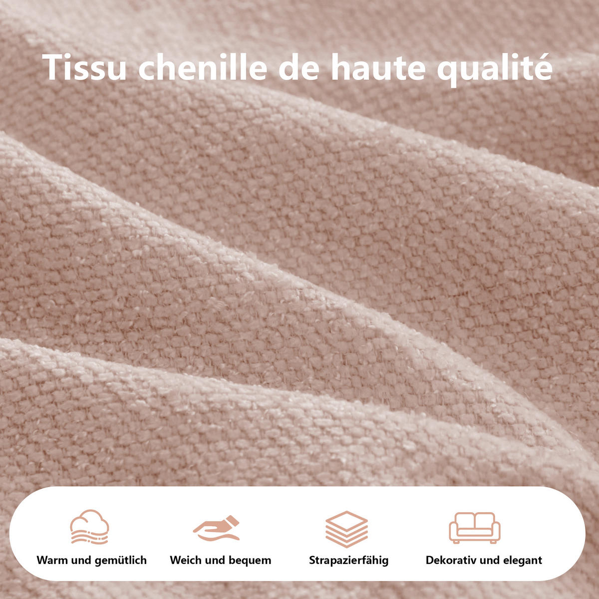 ECKSOFA chenille mit extra tiefer chaiselongue & rahmenlosem design - Pink, Textil (252/164cm) - Urban Meuble