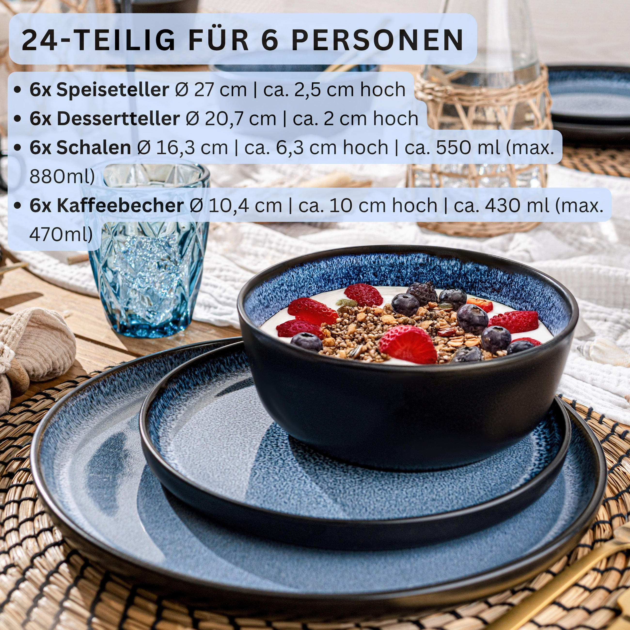 KOMBISERVICE ARUBA - 24 teilig aus Steingut - Blau, Stein (50/30/80cm) - Sänger