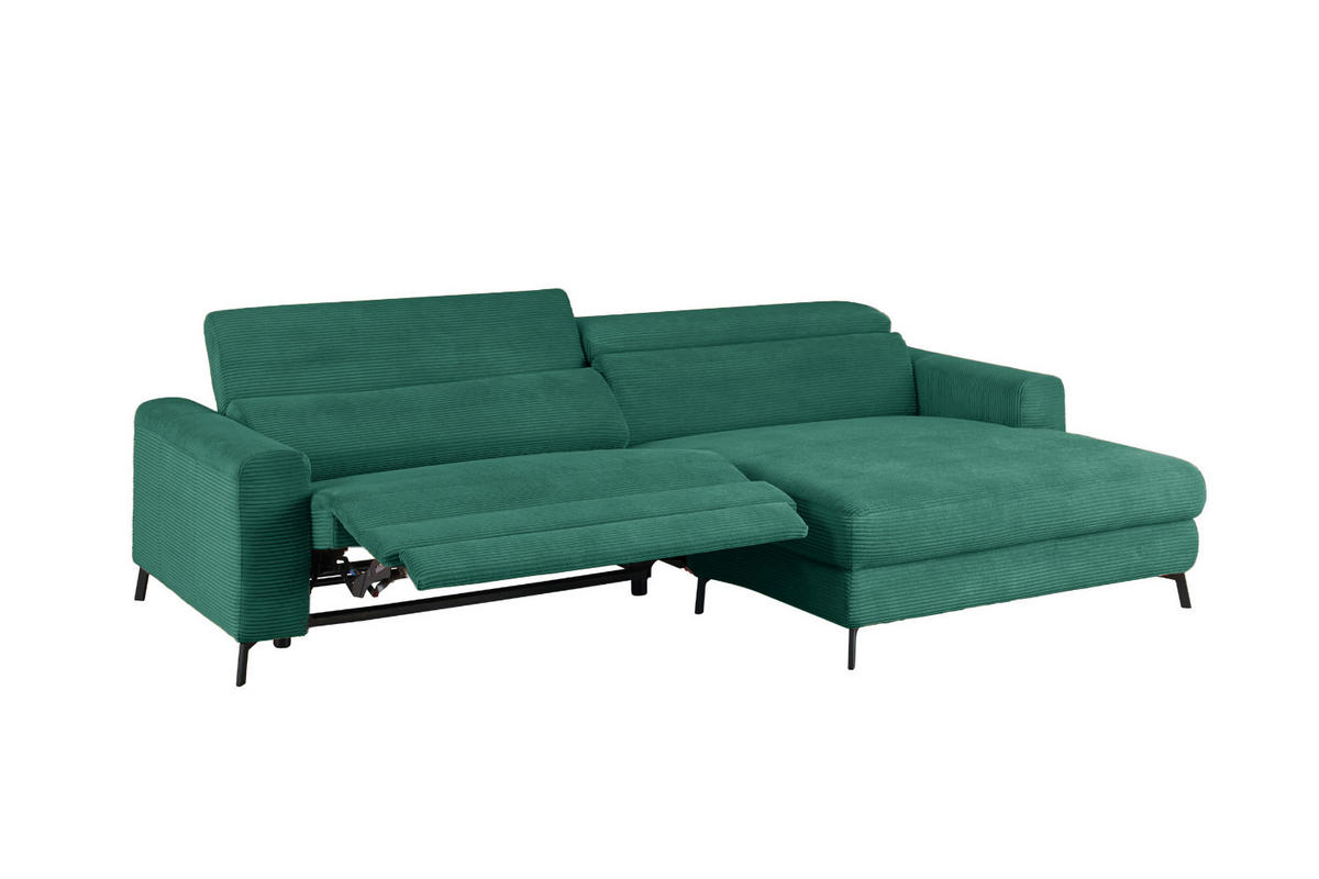 ECKSOFA LAISKA Smaragdgrün Cord Relaxfunktion - Smaragdgrün/Schwarz, Textil/Metall (282/177cm) - KAWOLA