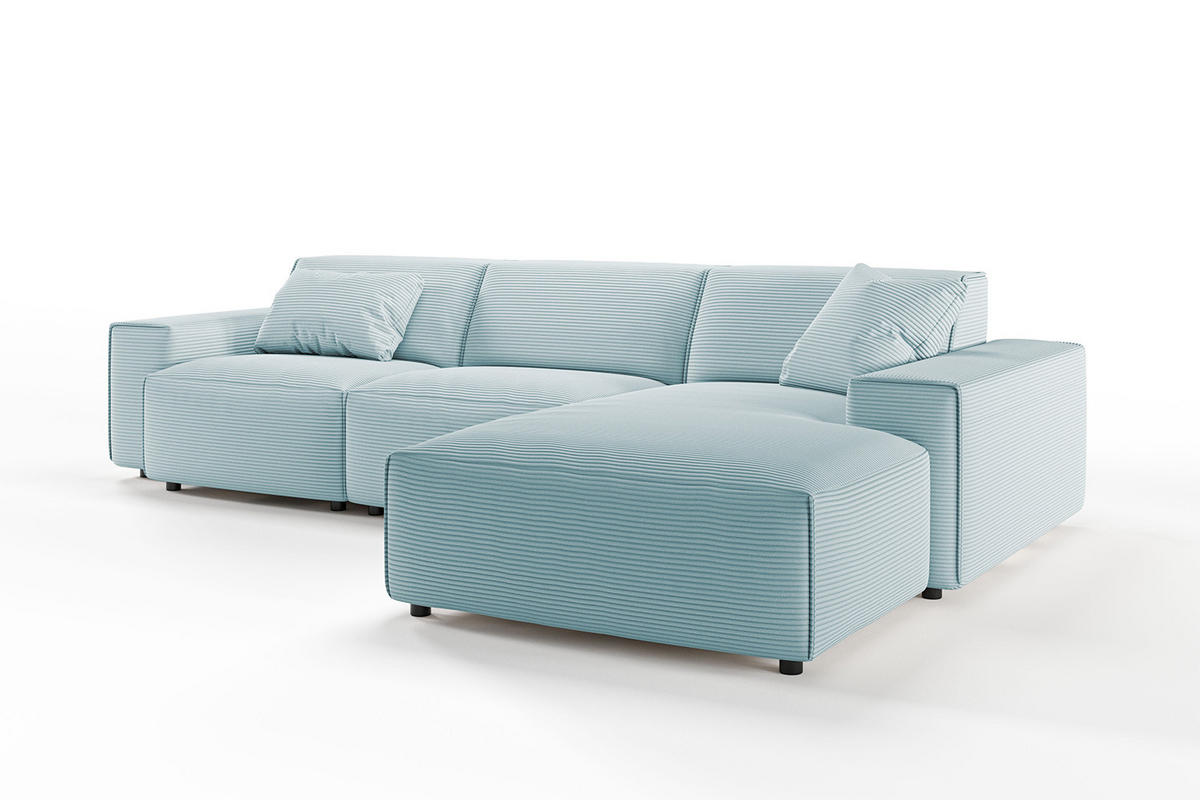 ECKSOFA RANI Hellblau Cord - Schwarz/Hellblau, Kunststoff/Textil (299/189cm) - KAWOLA