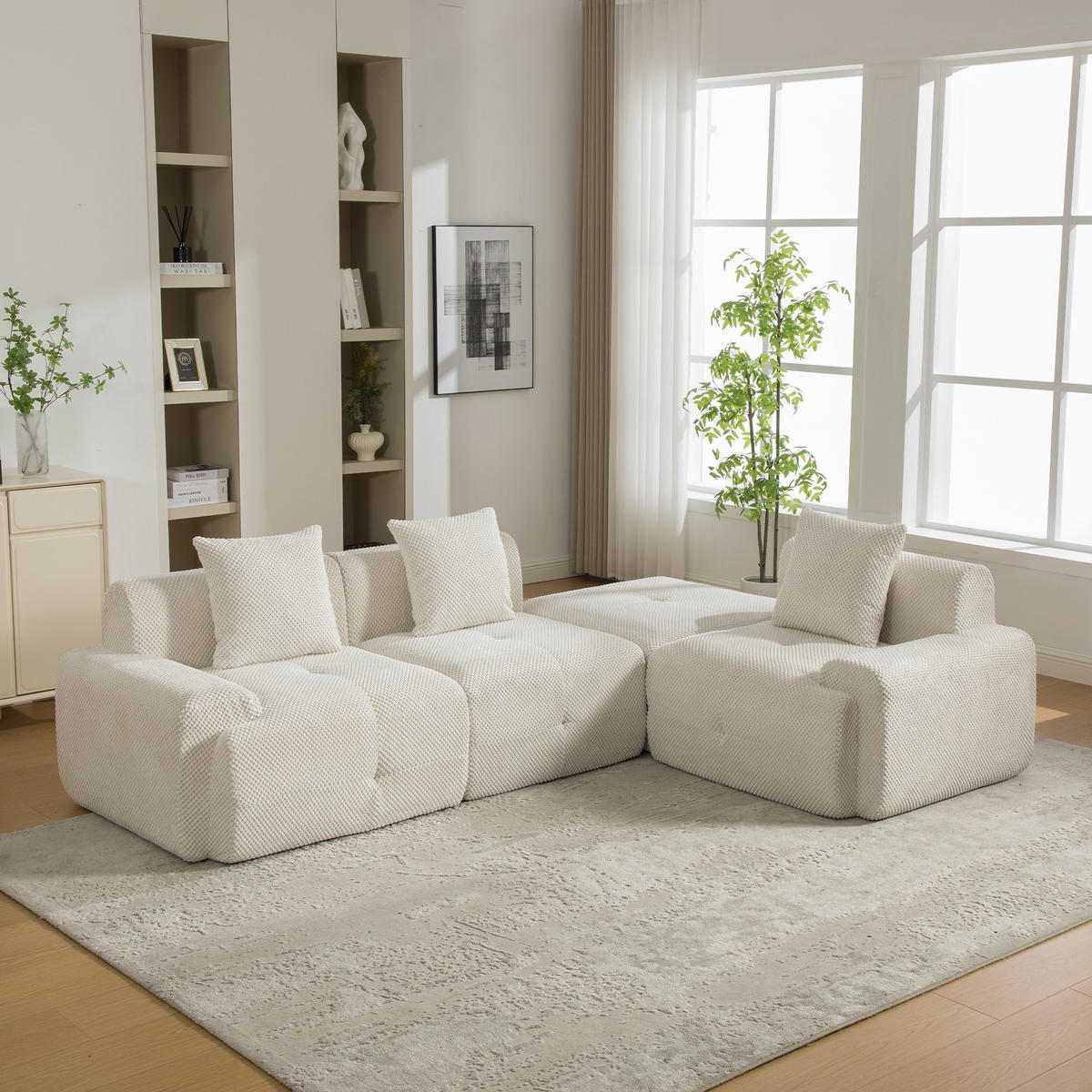 ECKSOFA Chenille Beige mit Kissen - Beige, Textil (266/176cm) - WISHDOR