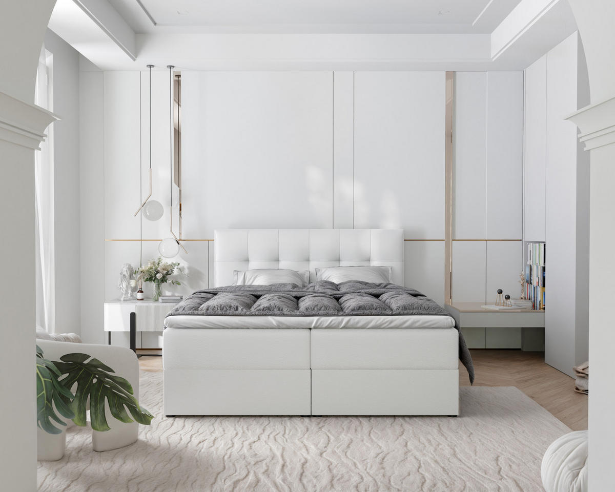 BOXBETT RENZO 200/200 cm mit Matratze und Topper, Weiß - Weiß, Holzwerkstoff/Textil (200/200cm) - Idohome