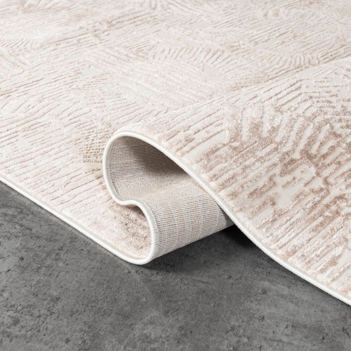 TEPPICH Beige Modern Geometrisch - Rechteckig mit Fransen, Abstrakt - 140 x 200 cm - Beige/Creme, Textil (140/200cm) - Mazovia