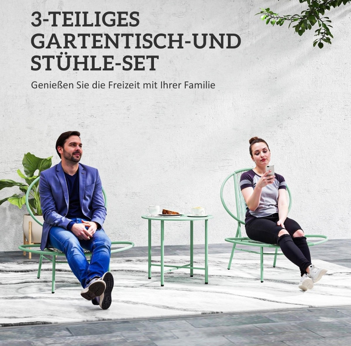 SCHMETTERLINGSLEHNE aus Stahl rostfrei 40×40×46cm Grün mit Tisch - Grün, Metall - Modfu