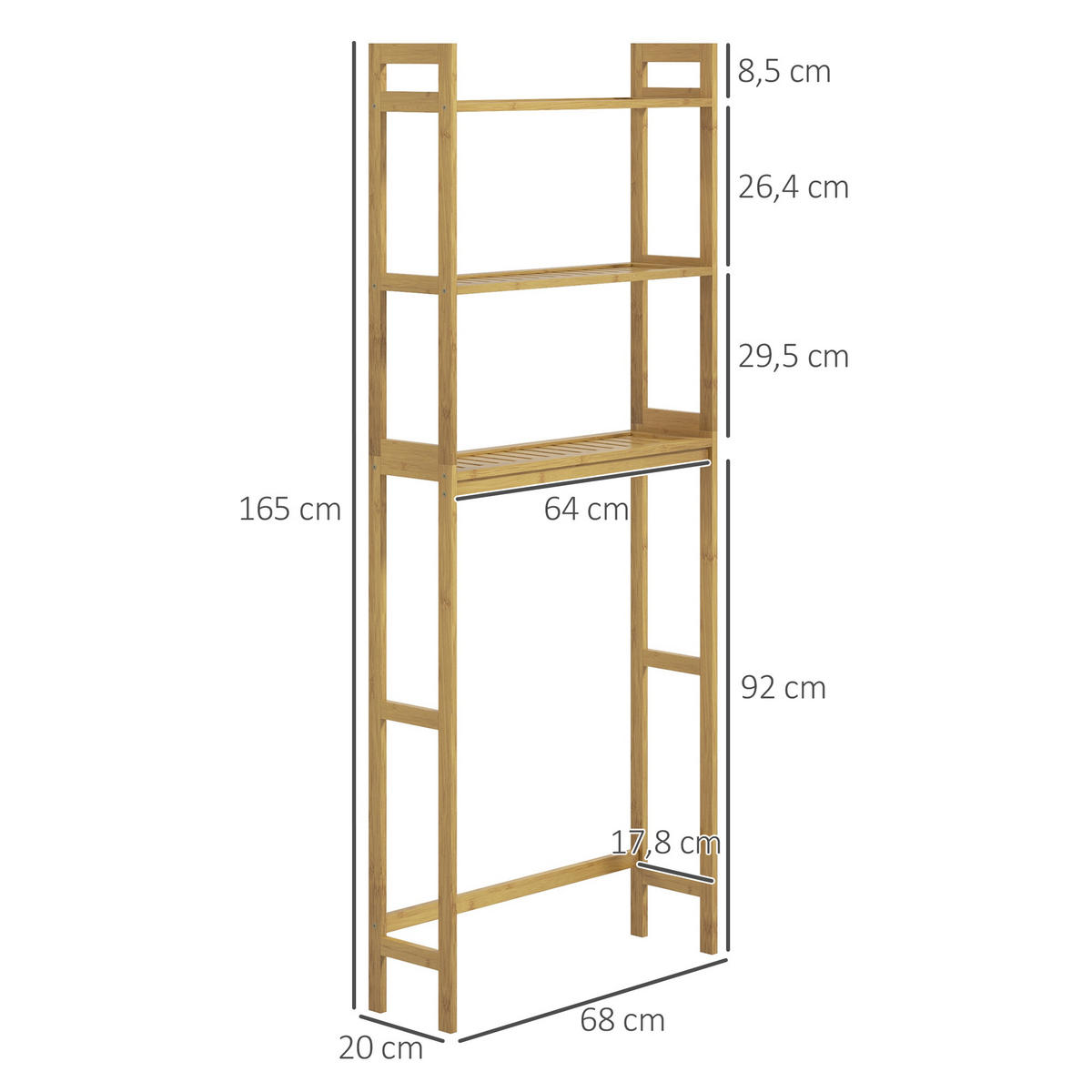 BADEZIMMERREGAL, Bambus, Natur, 68 x 20 x 165 cm - Naturfarben, Holz (20/165/68cm) - Kleankin
