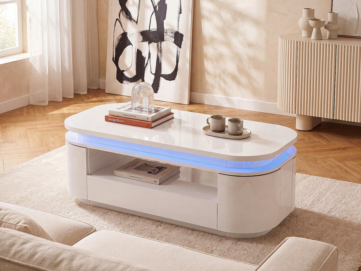 COUCHTISCH - 120 cm x 60 cm - Holz, Platte - Weiß VANDANA - Weiß, Holz (60/120/42.5cm) - Vente-Unique