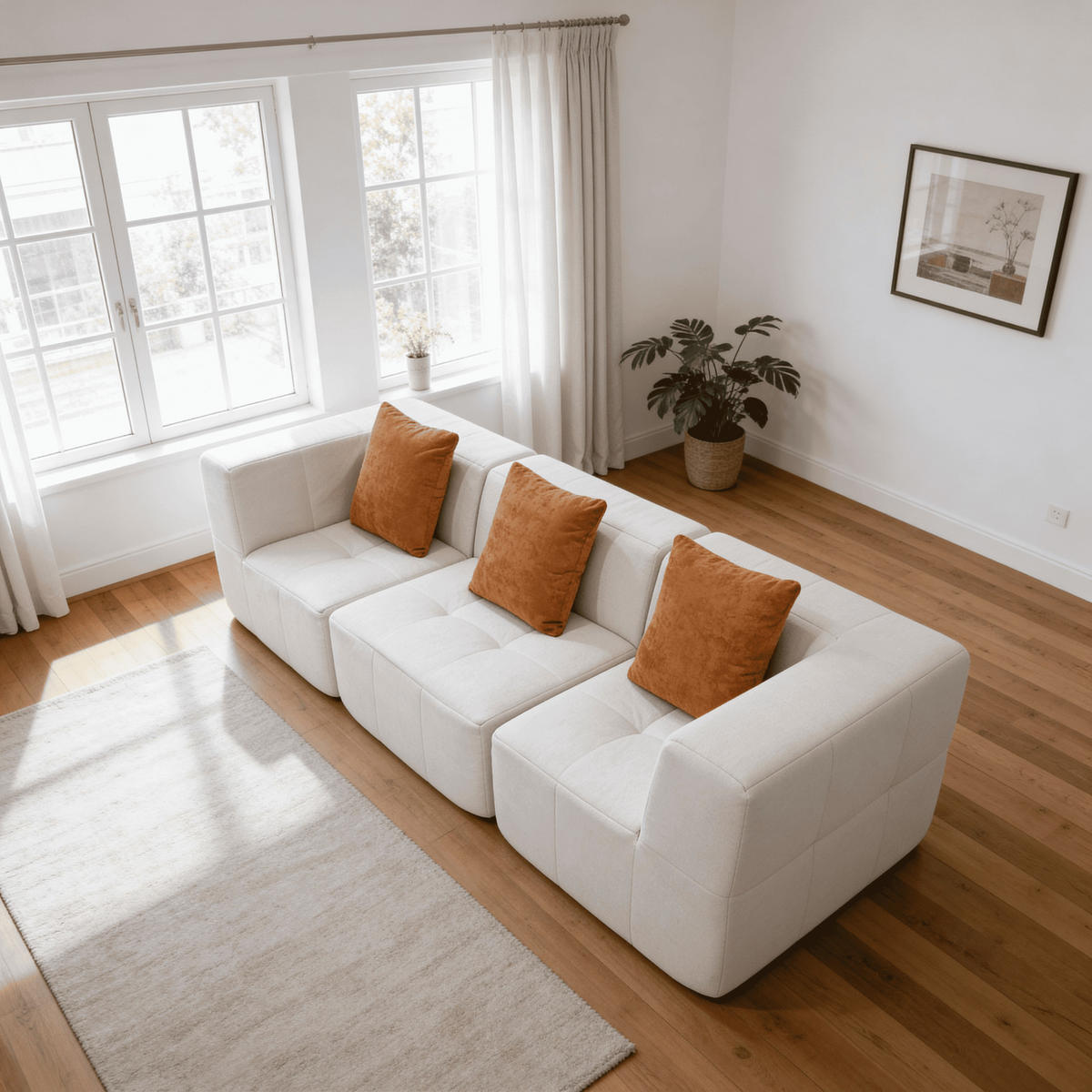 WOHNZIMMERSOFA Eden Simple 3-Sitzer - Weiß Orange - Weiß, Textil (92/71/92cm) - COCO Living