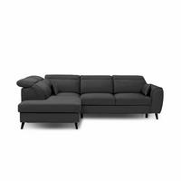 ECKSOFA mit Schlaffunktion & Bettkasten - Dunkelgrau/Schwarz, Holz/Textil (255/201cm) - Eltap
