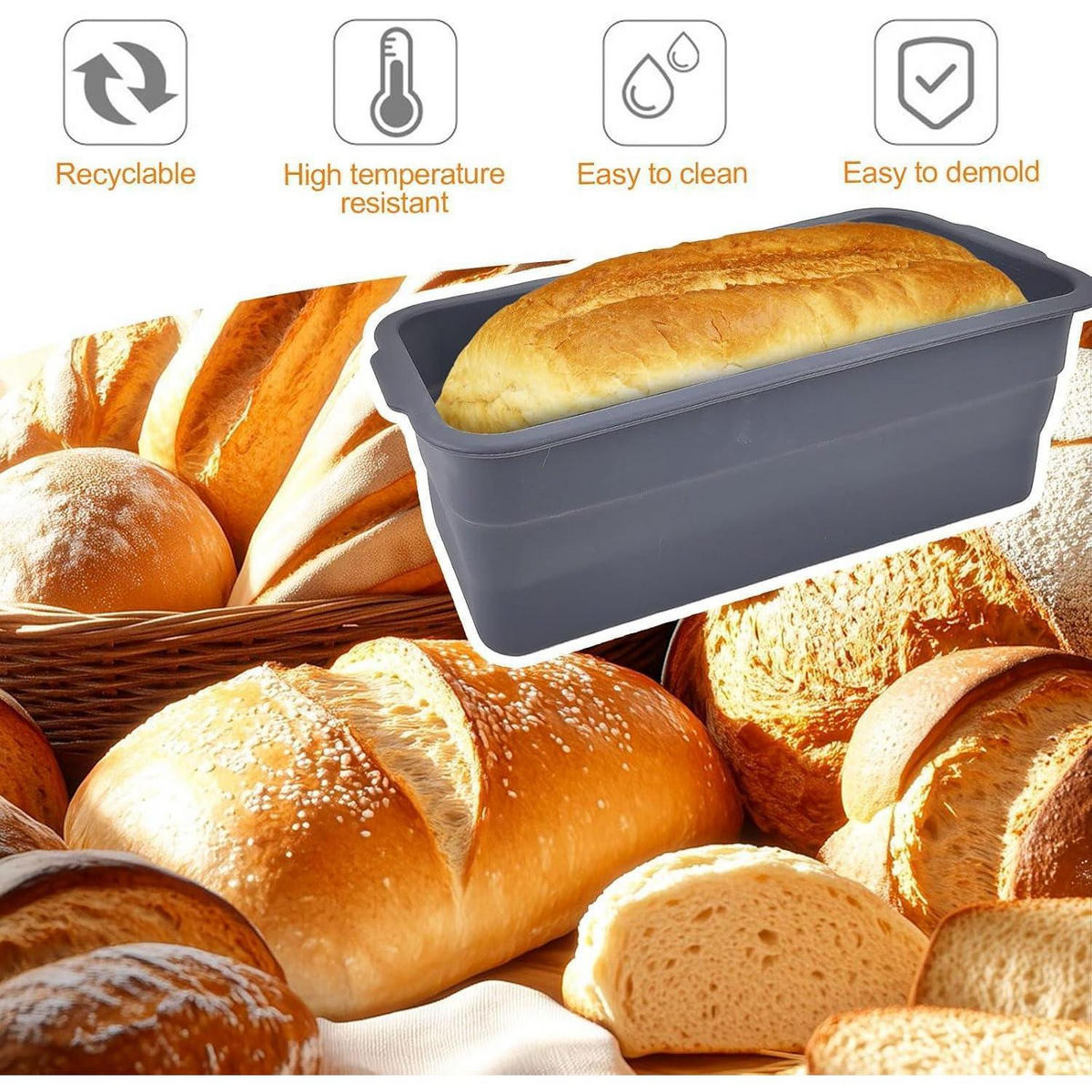 BROTBACKFORM mit Deckel Silikon 3500ml - Grau, Kunststoff (14.5/11.5/32cm)