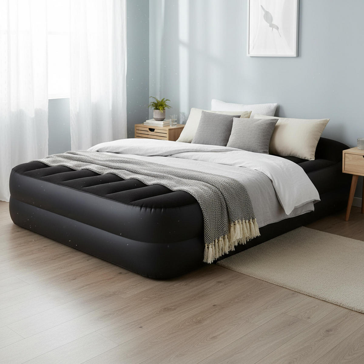 LUFTBETT Luftmatratze selbstaufblasend 203 x 152 x 46 cm mit integrierter Pumpe - Schwarz, Kunststoff (152/203cm) - Avenli