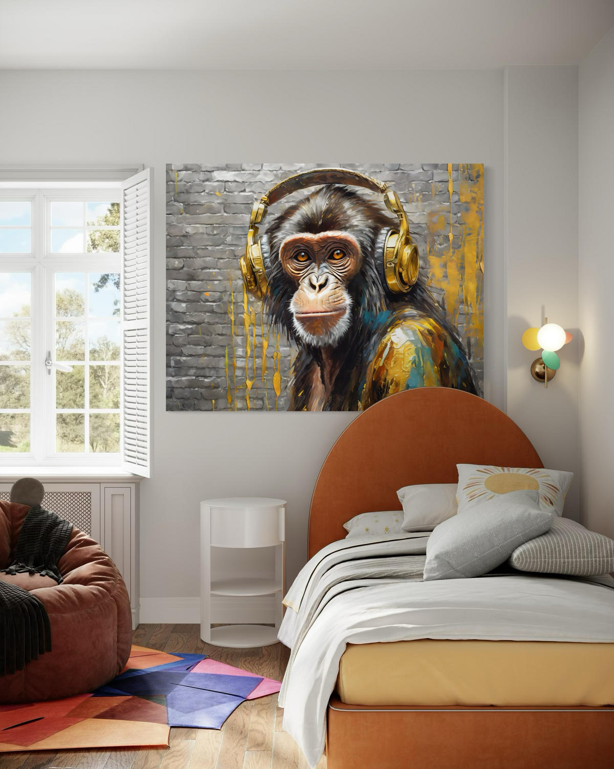 WANDBILD affe kopfhörer musik - Gelb, Textil (60/40cm) - Feeby