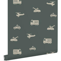 TAPETE Autos, Löschfahrzeuge, Hubschrauber und Kräne 53 cm x 10.05 m - Grün, Papier (53/0.1cm) - ESTAhome