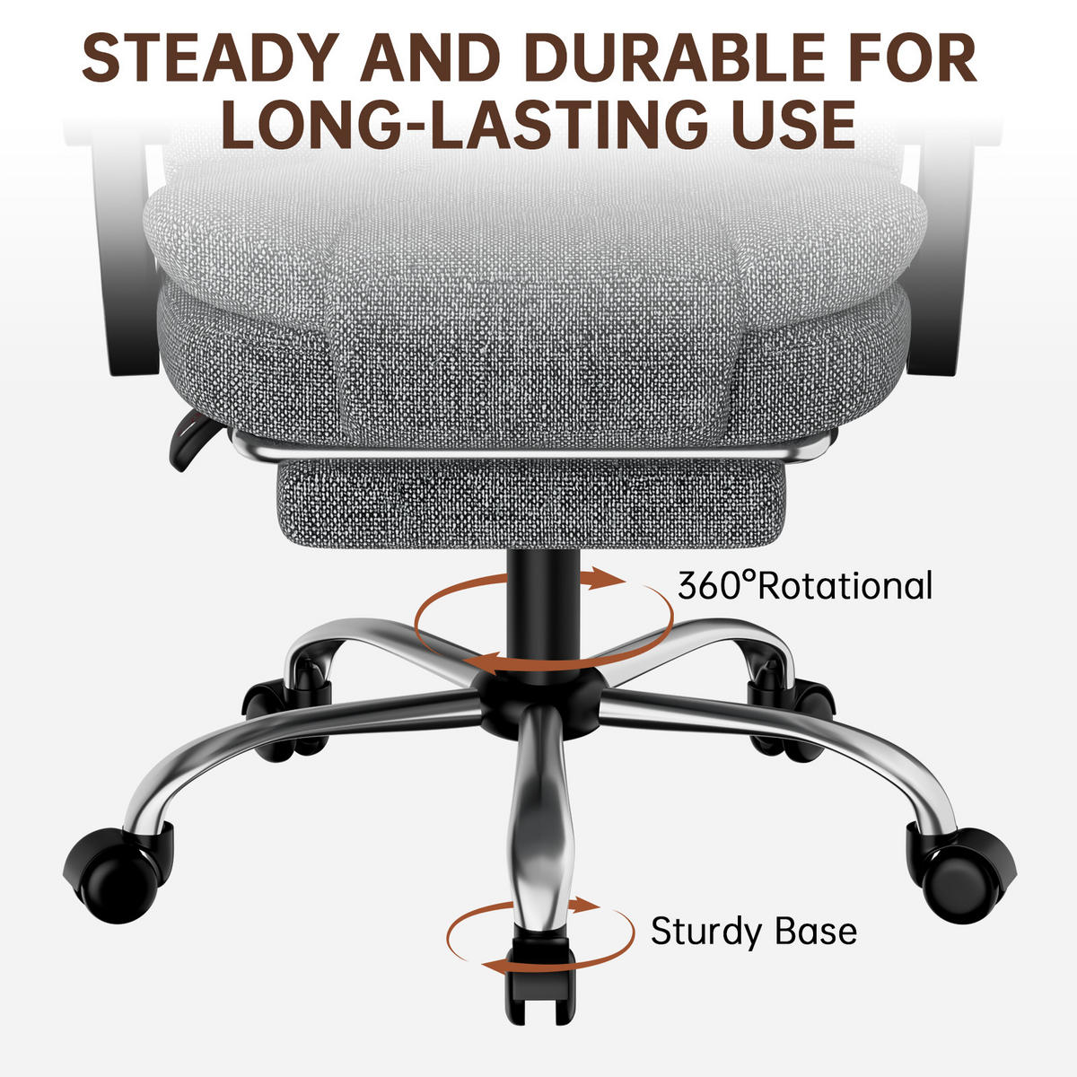 BÜROSTUHL Grau ergonomisch verstellbar mit Fußstütze - Grau, Metall (63/116/68cm) - Rattrix
