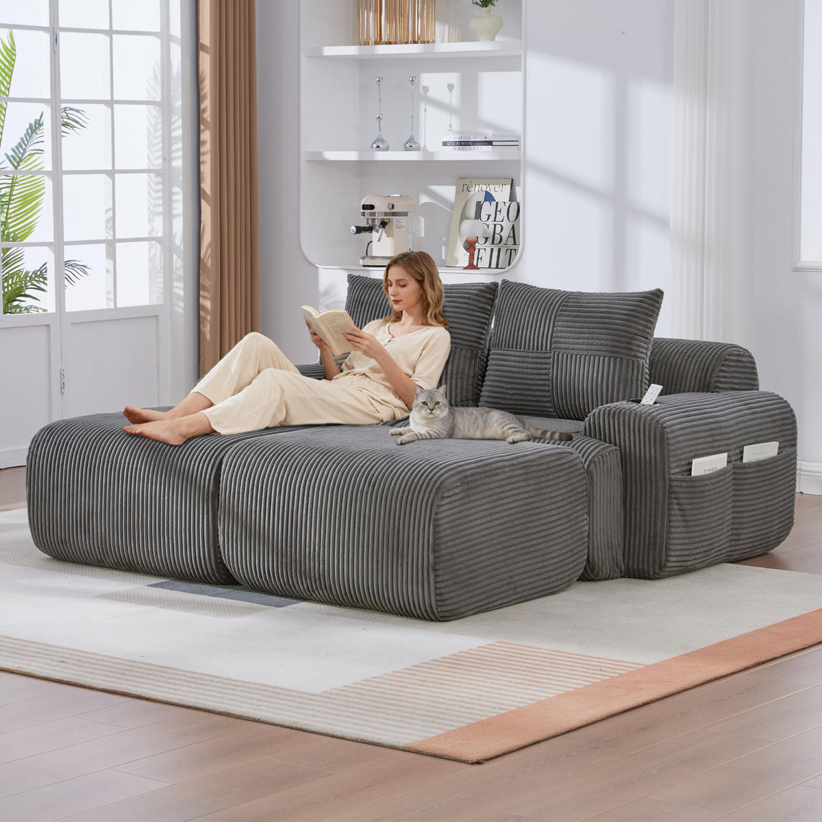 SOFA modular 2-Sitzer 200 x 174 cm Cord Dark Gray - Dunkelgrau, Kunststoff (174/80/200cm) - Meubliv