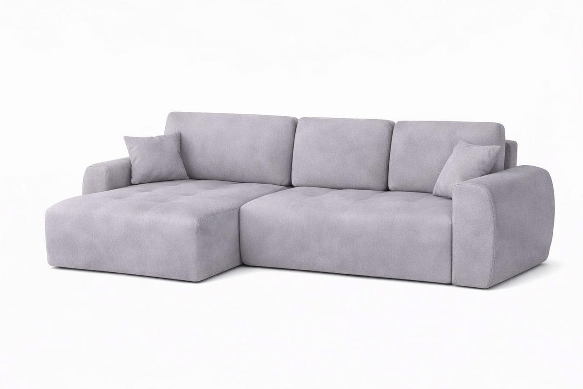 ECKSOFA Mit Schlaffunktion Und Bettkasten L-Form Ivo L, Veloursstoff Salvador, Grau, Links - Grau, Holz (250/142cm) - Kaiser Möbel
