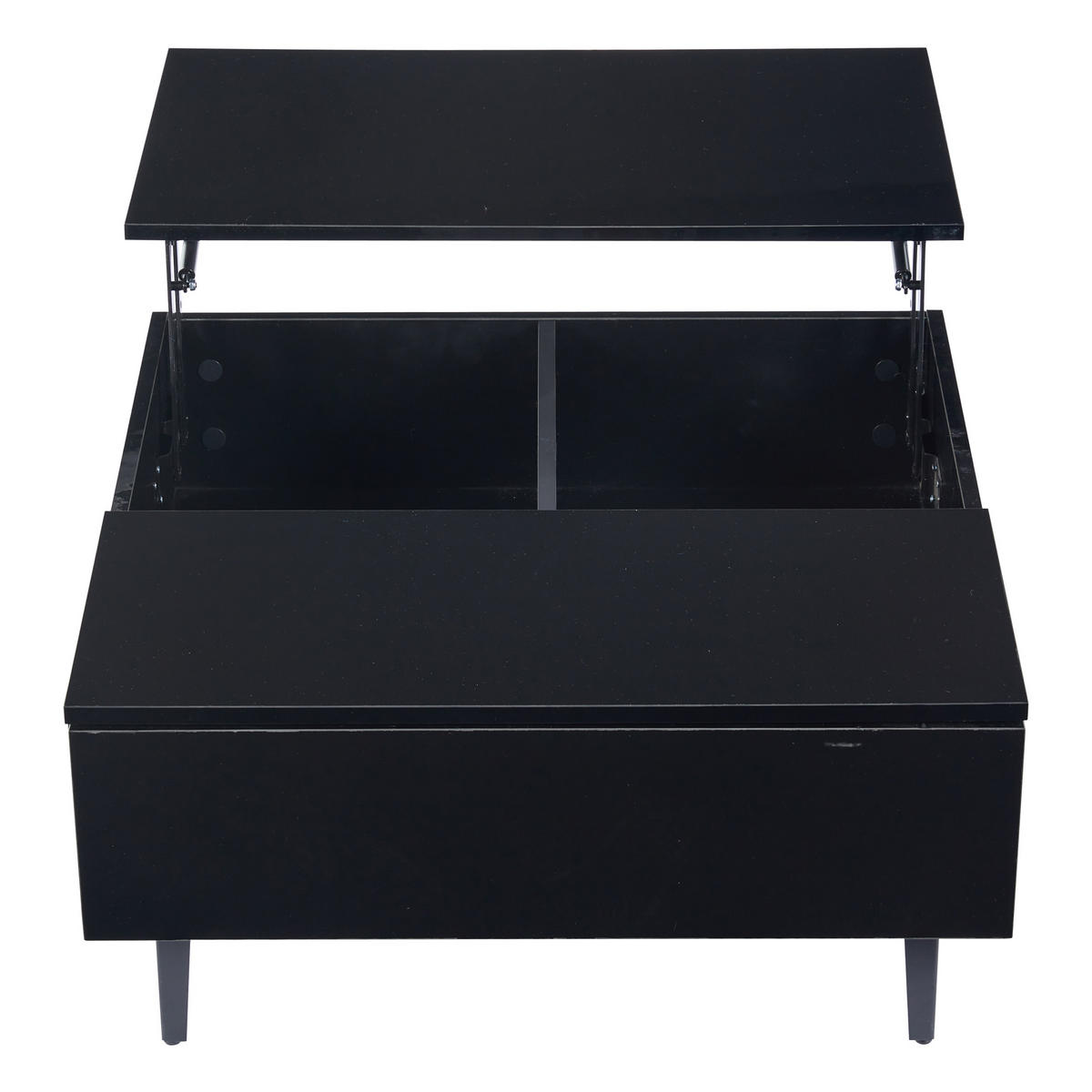 COUCHTISCH 70/70/35 cm schwarz mit höhenverstellbarer Tischplatte und Stauraum - Schwarz, Holzwerkstoff (70/70/35cm) - OKWISH