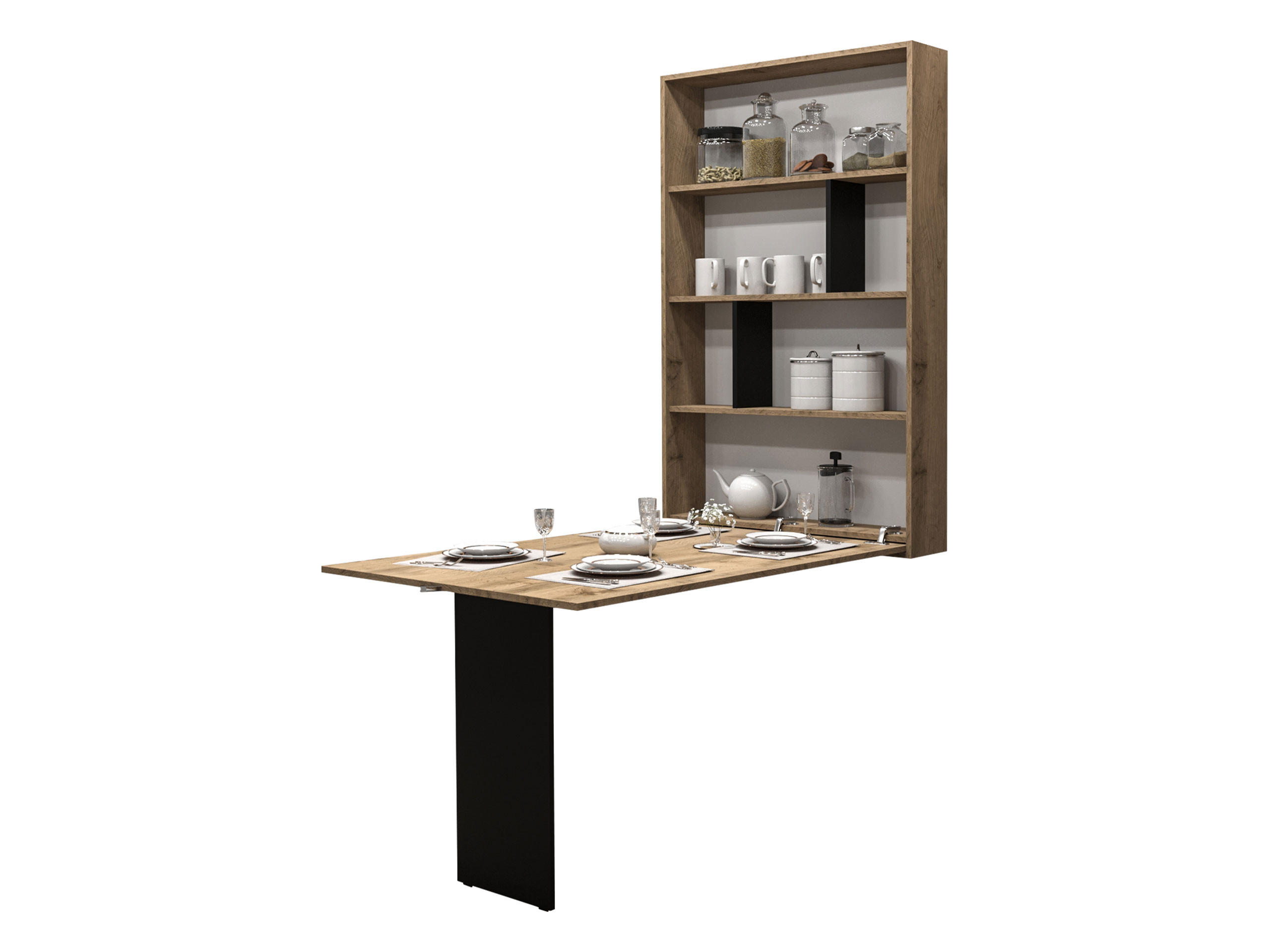 WANDKLAPPTISCH Abi - Eiche Wotan/Schwarz, Holzwerkstoff (85/203/19cm) - MIRJAN24