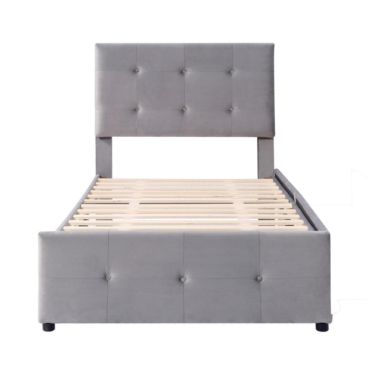 POLSTERBETT 90/200 cm Grau aus Samt mit Schublade und Lattenrost - Grau, Textil (90/200cm) - OKMYHOME