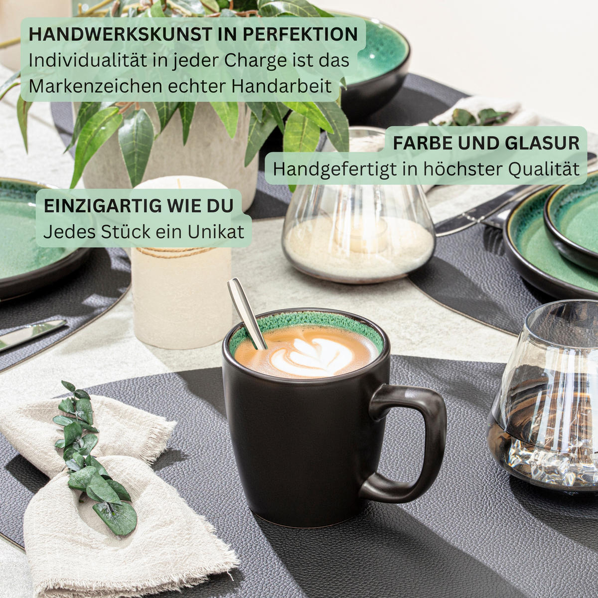 KAFFEEBECHER SET GREENWICH - 6 teilig aus Steingut - Grün, Stein (0.43L) - Sänger