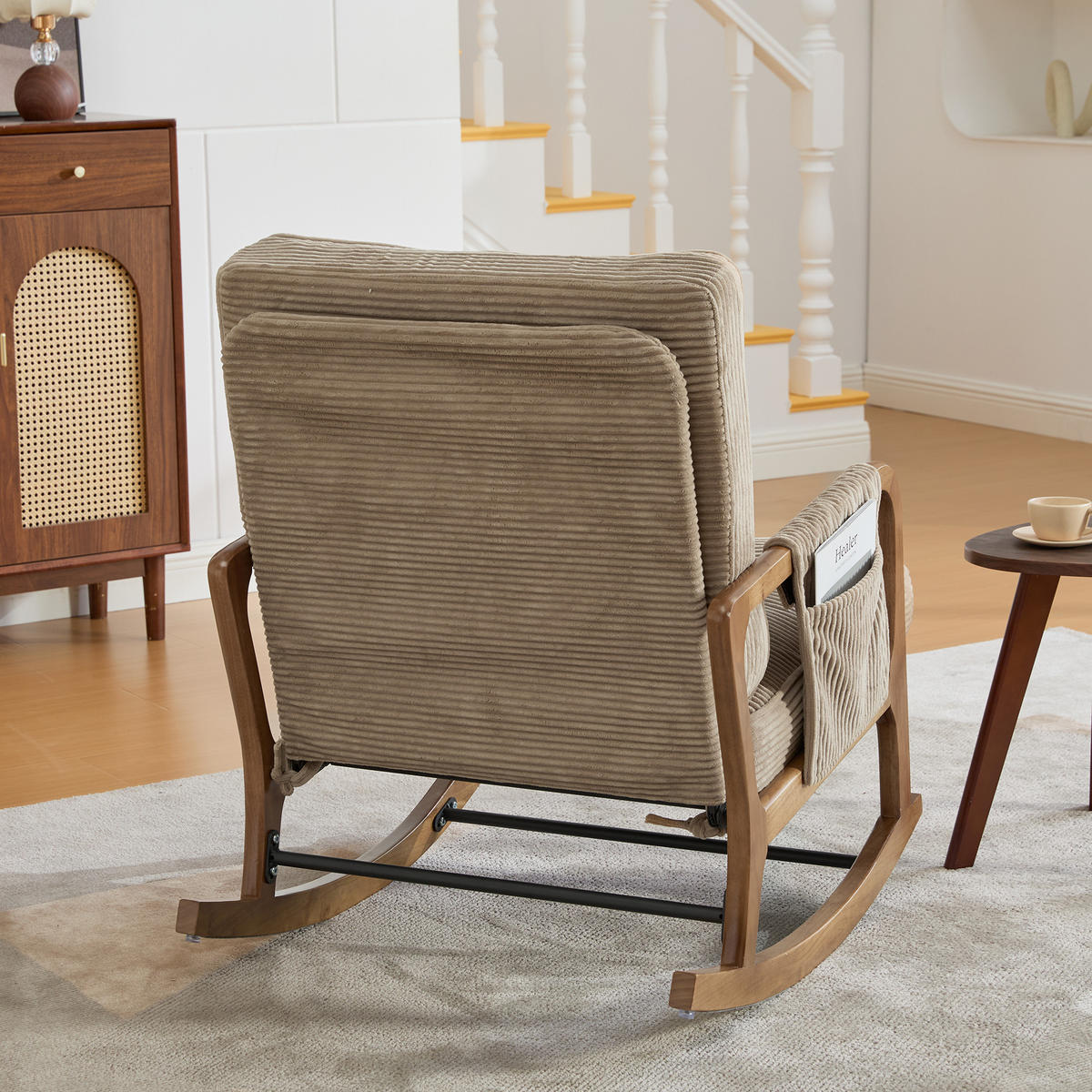 SCHAUKELSTUHL Relaxsessel mit Fußstütze,verstellbarer Rückenlehne,Cord,Khaki - Hellbraun, Textil (70/92/80cm) - LVHOM