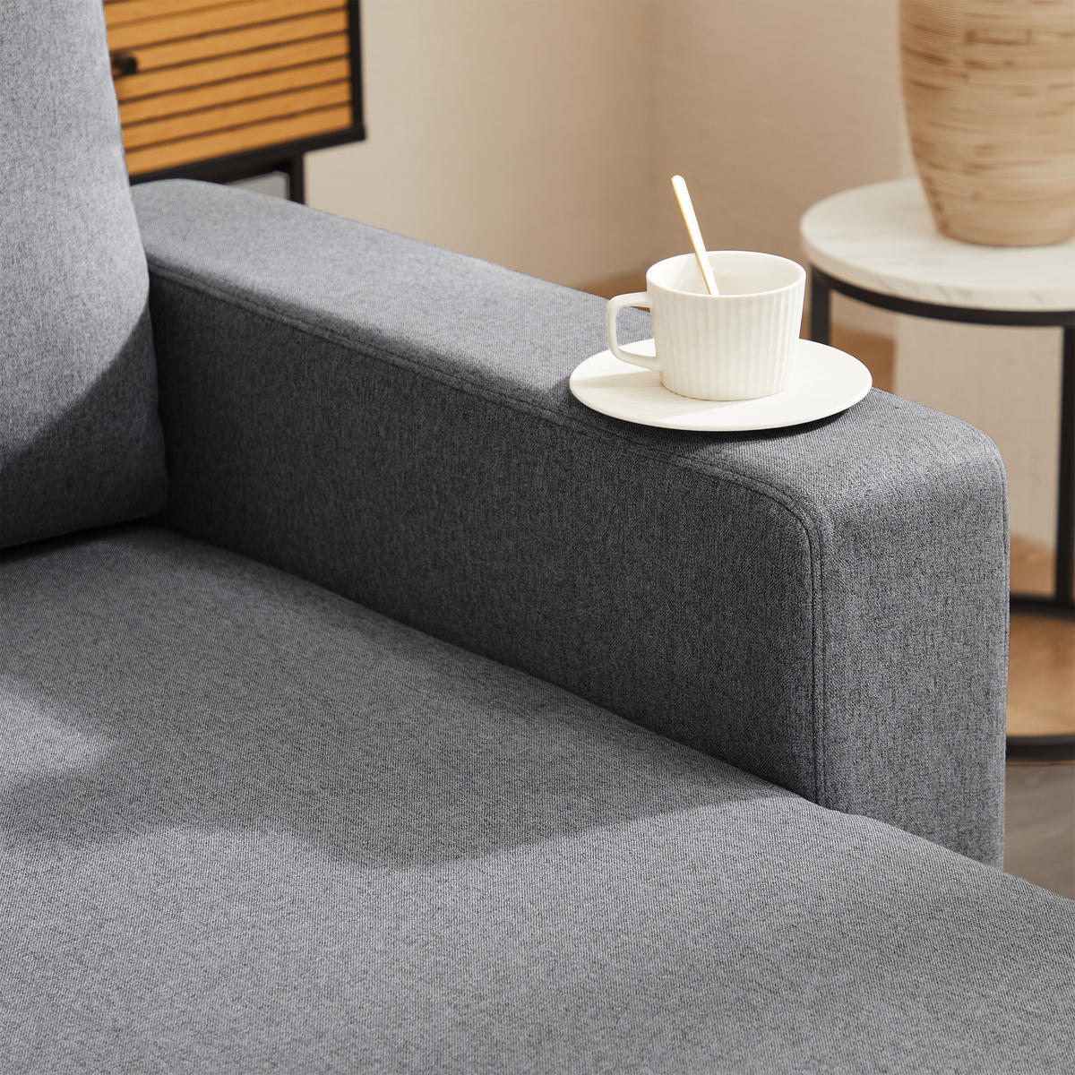 4-SITZER ECKSCHLAFSOFA Leinen Dunkelgrau mit Stauraum und Kissen - Dunkelgrau, Holzwerkstoff/Kunststoff (219.5/142.5cm) - WISHDOR