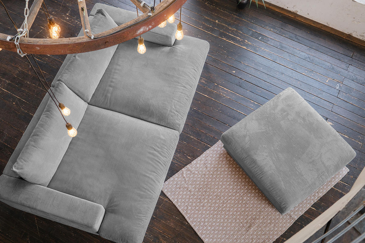 BIG SOFA-SET 6-TLG MADELINE Grau Cord - Schwarz/Grau, Kunststoff/Textil (290/85/170cm) - KAWOLA