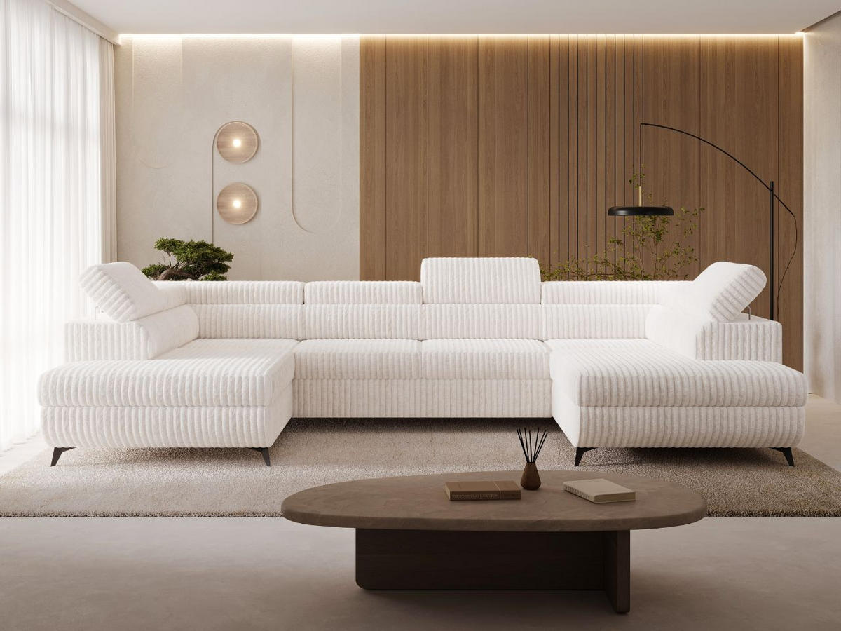 ECKSOFA U Argon Creme - Creme/Schwarz, Holz/Textil (322/190cm) - Graingold