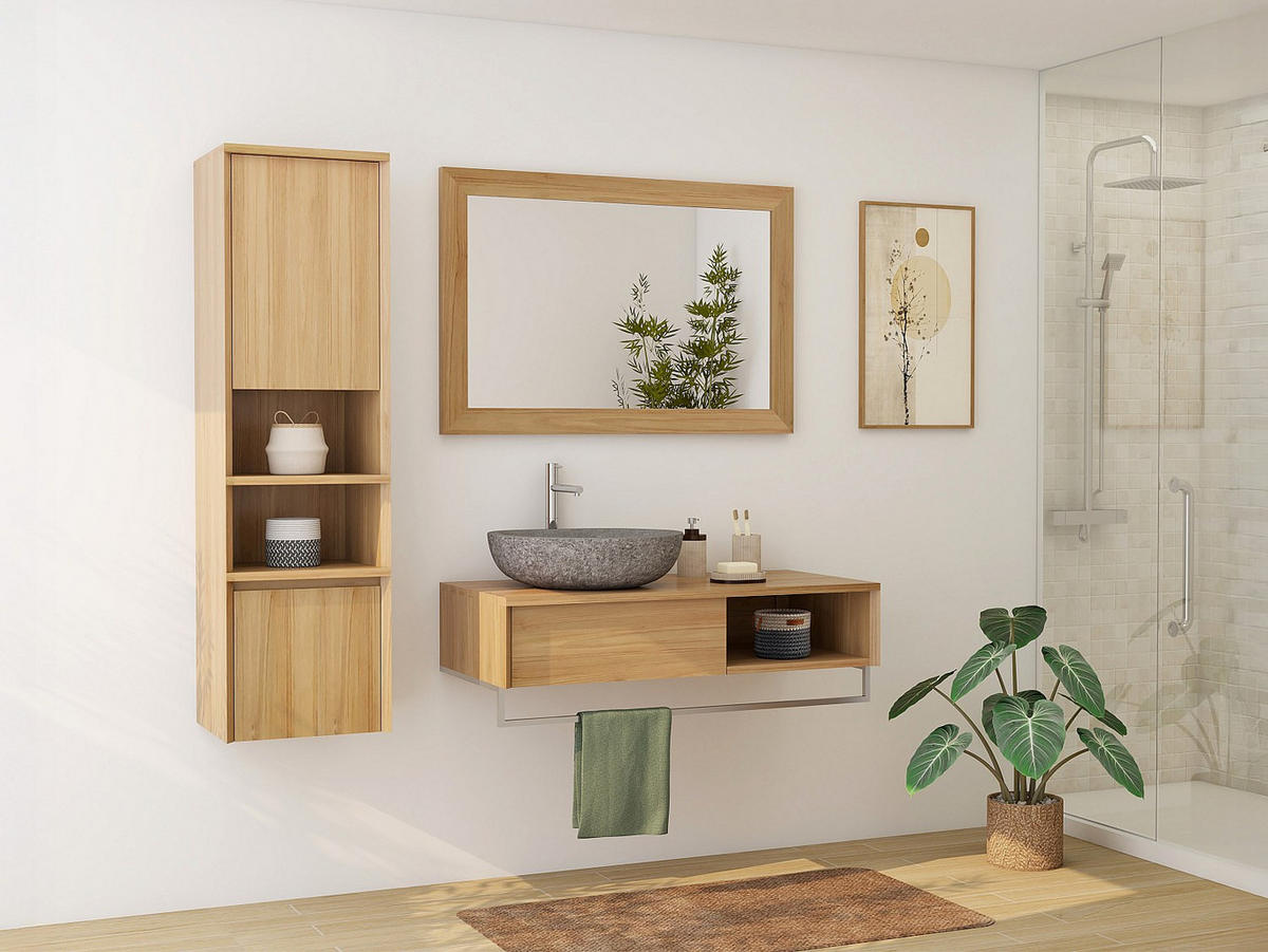 BADSCHRANK - 40 cm x 35 cm - holz - naturfarben hell Kupang - Naturfarben, Holz (40/140/35cm) - Vente-Unique