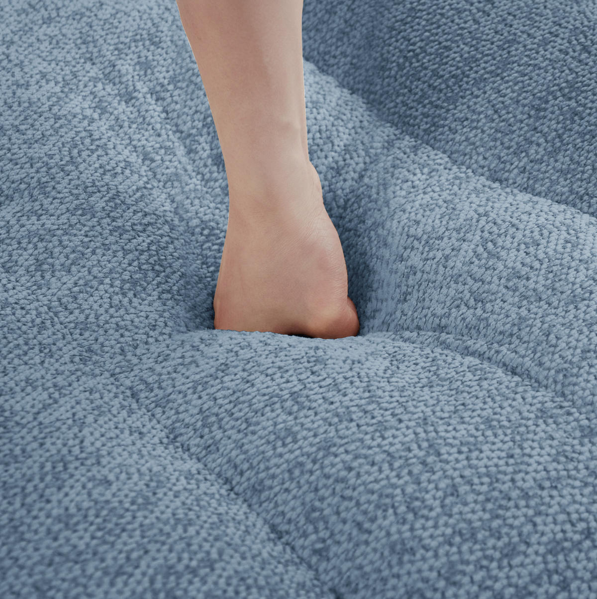 SOFA in Blau mit Ottoman aus Fleece - Blau, Textil (165/79/210cm) - Flora Grace