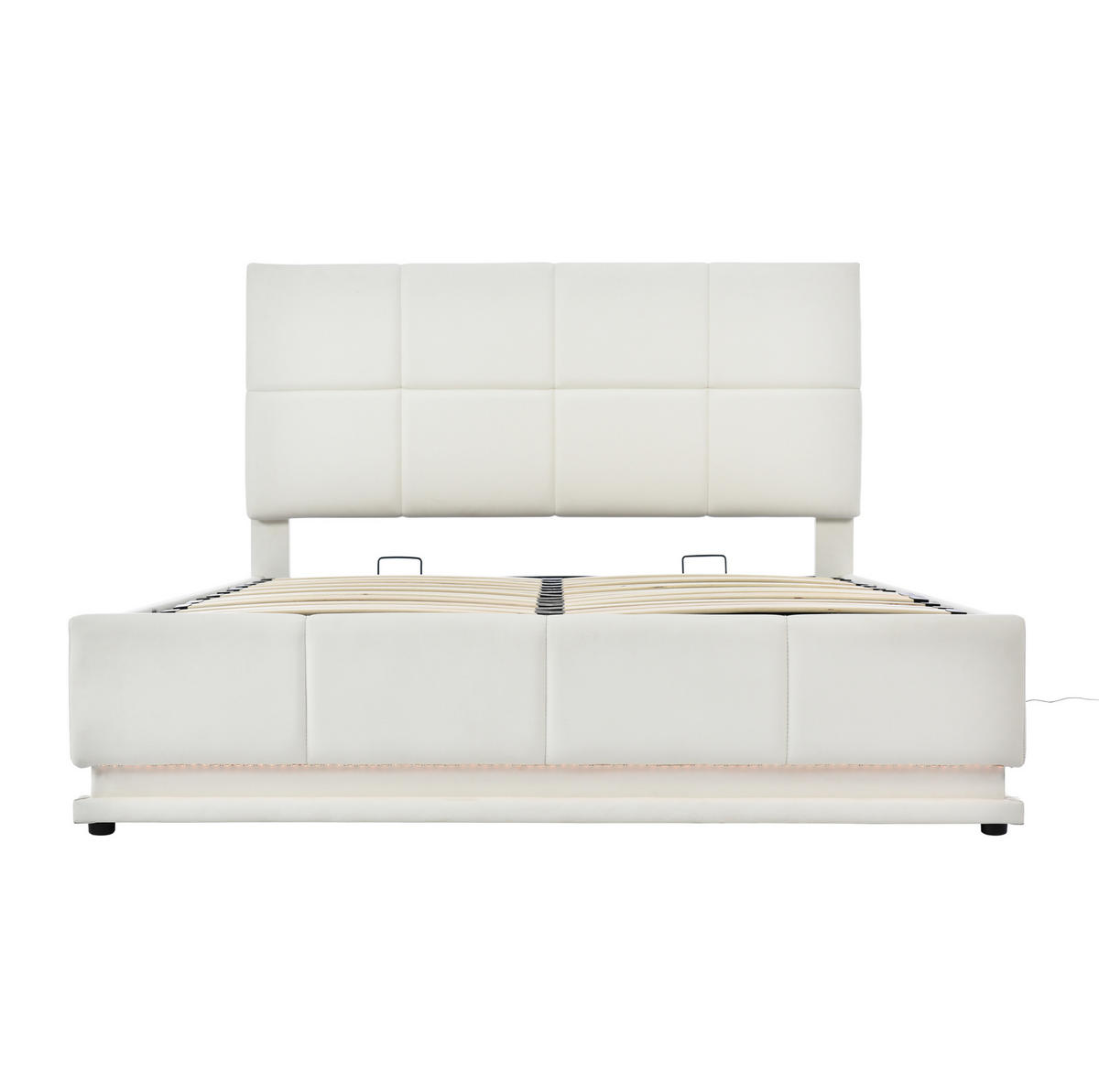 POLSTERBETT 140/200 cm mit LED-Beleuchtung, hydraulischem Bettkasten und Lattenrost, Kunstleder, Weiß - Weiß, Textil (140/200cm) - Redom