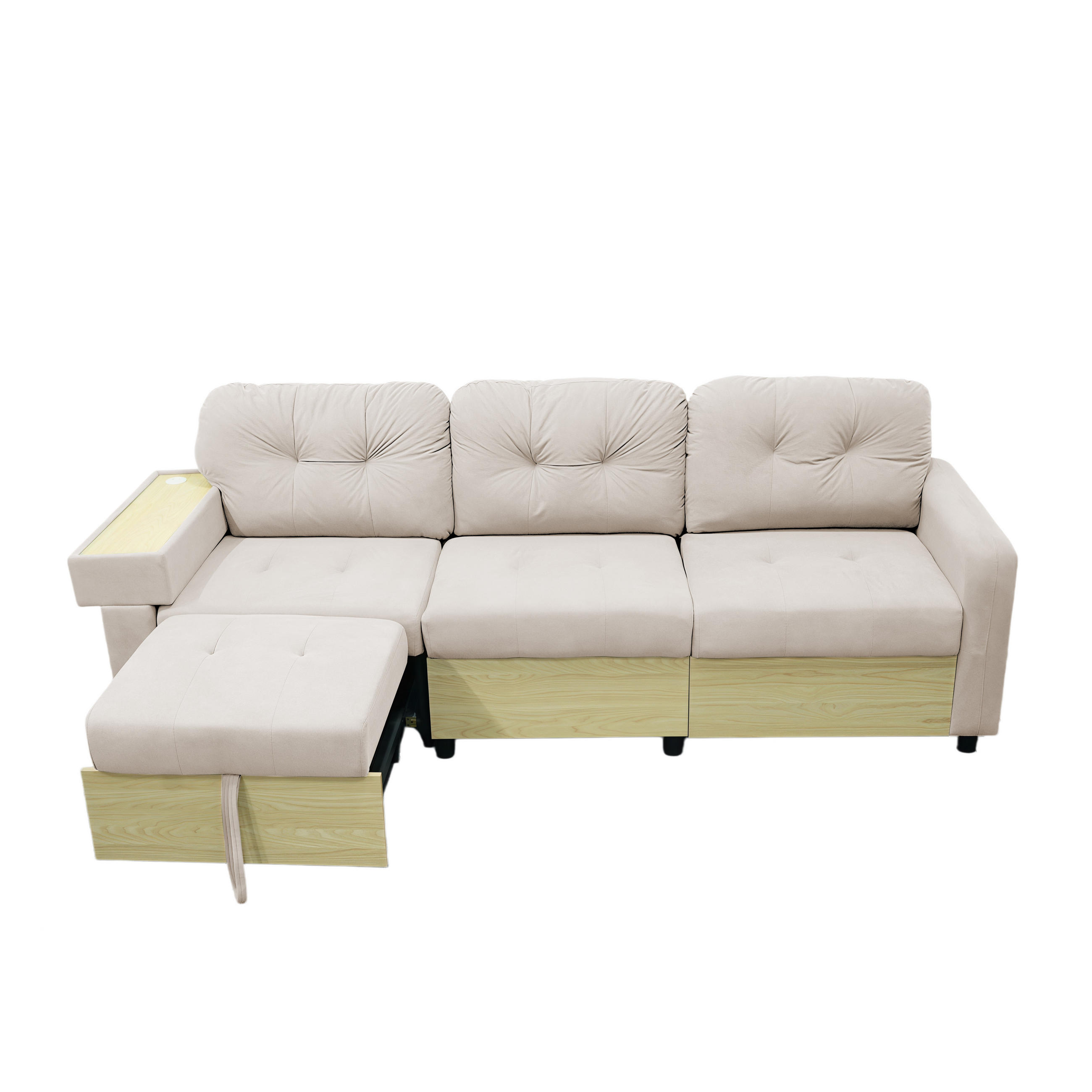 ECKSOFA DE-34637 mit ausziehbarer Chaiselongue links Beige - Beige, Metall (80/228cm) - ComfortXL