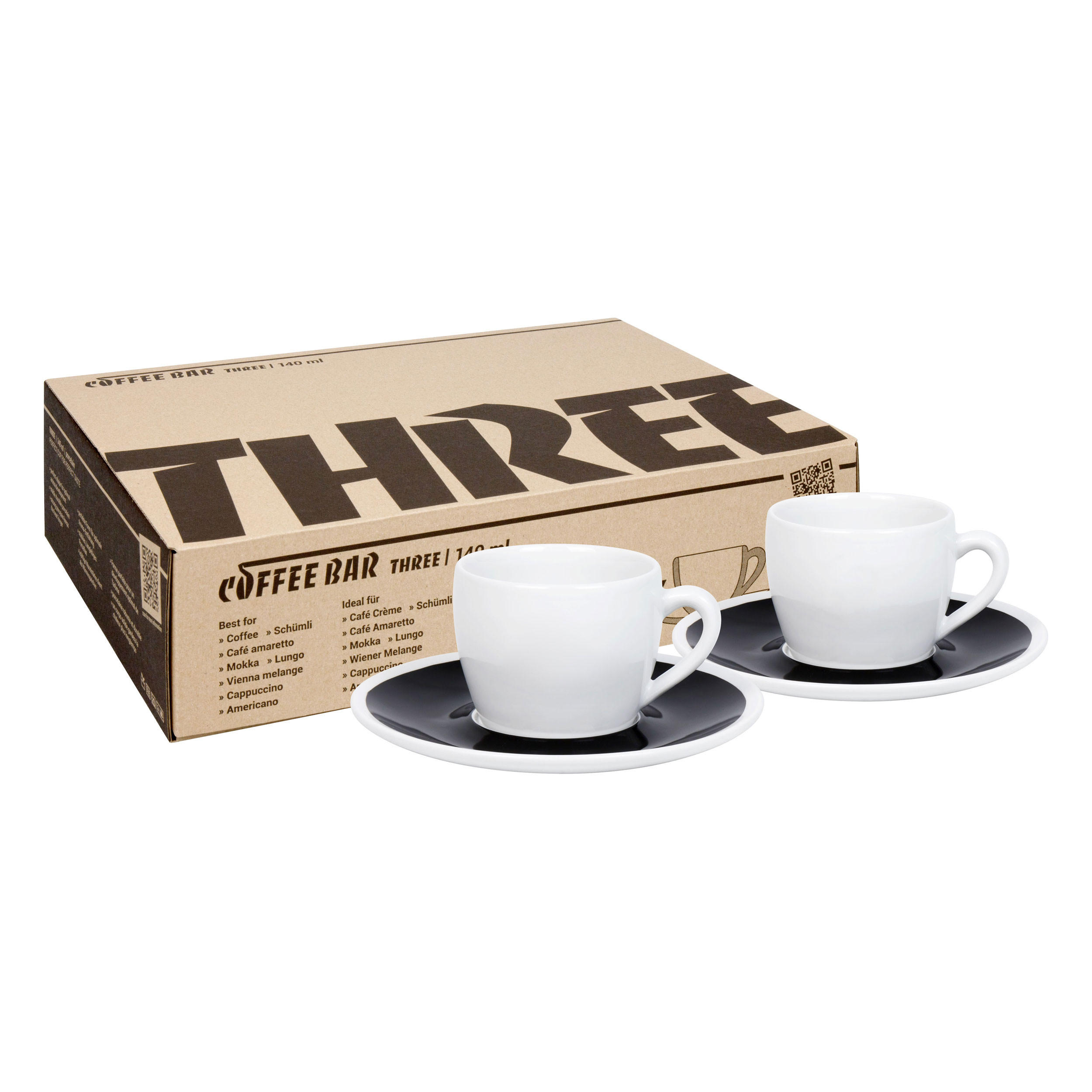 KAFFEETASSEN 2er Set Coffee Bar Three - Black & White - Naturfarben, Keramik (0.14L) - Könitz