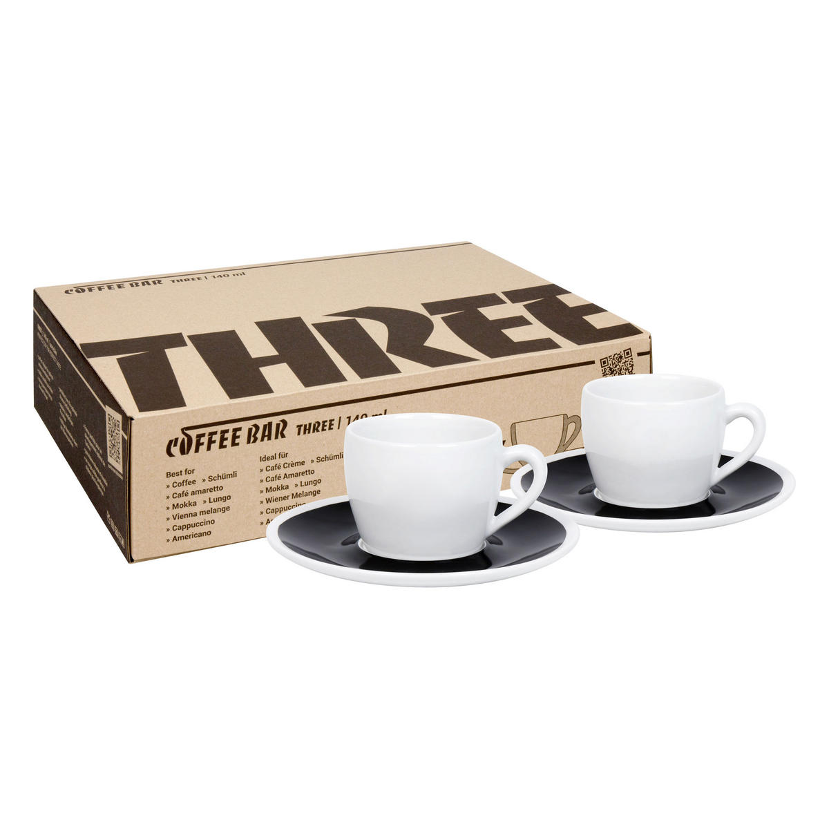 KAFFEETASSEN 2er Set Coffee Bar Three - Black & White - Naturfarben, Keramik (0.14L) - Könitz