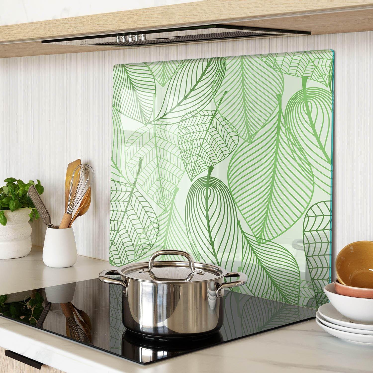 GLASPLATTE 60x52 cm Blattmuster - Grün, Glas (60/0.4/52cm) - TULUP