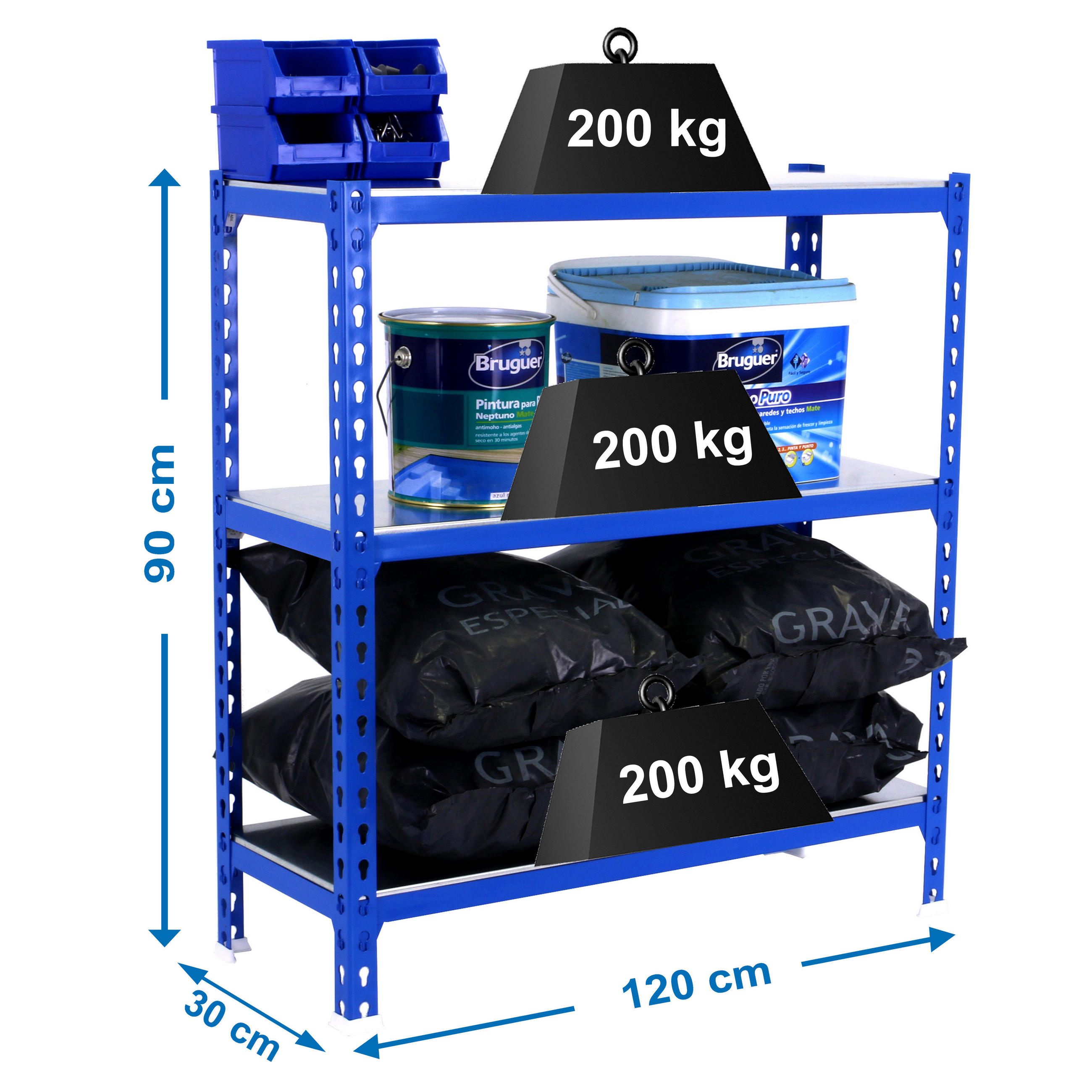 SCHWERLASTREGAL Baby Metal Shark HxBxT 90 x 120 x 30 cm Fachlast 200 kg Blau-Verzinkt - Blau, Metall (120/90/30cm) - PROREGAL
