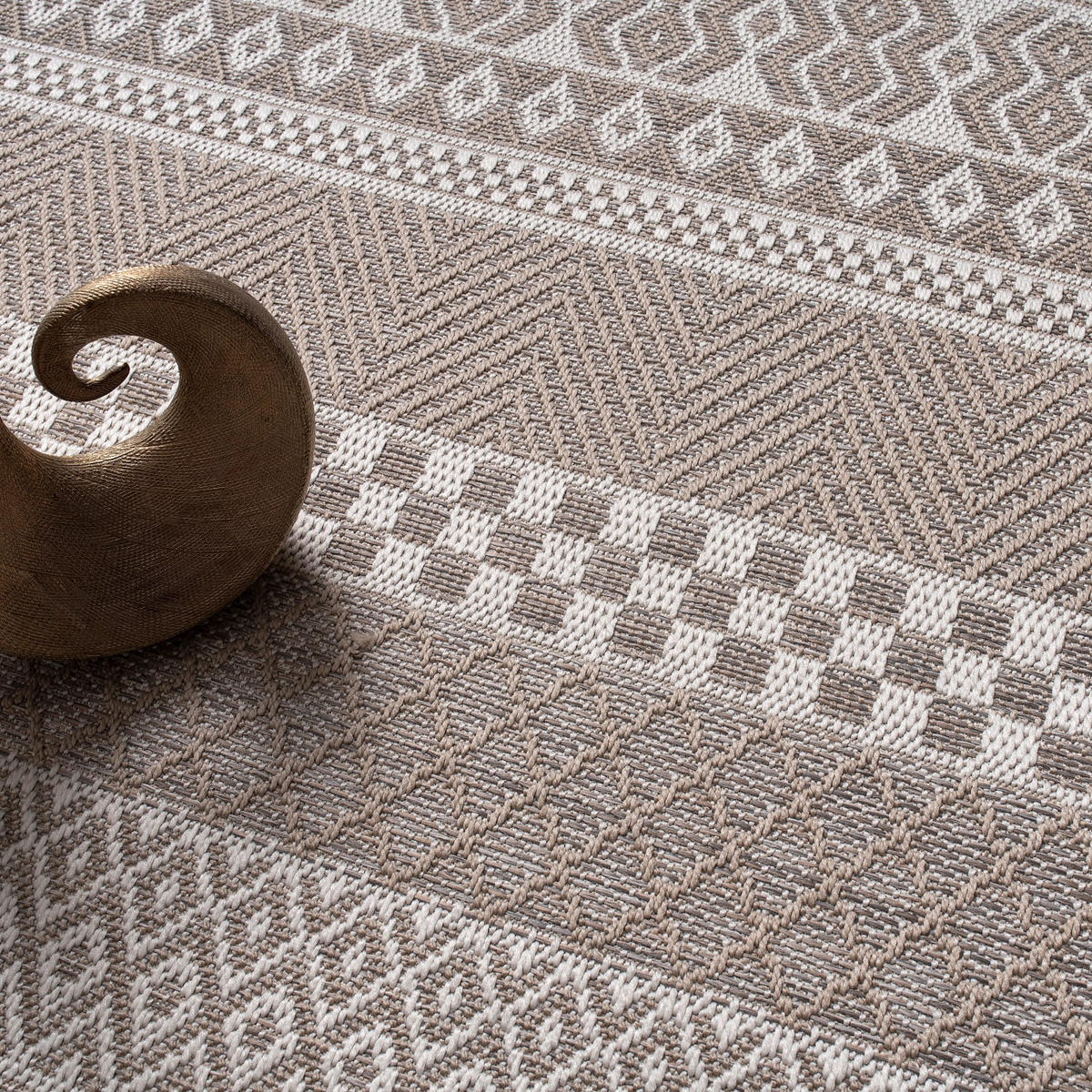 TEPPICH Kurzflor Streifen Boho Wohnzimmer schmutzabweisend Beige Rund 120D - Beige, Textil (120/120cm) - KADIMA DESIGN