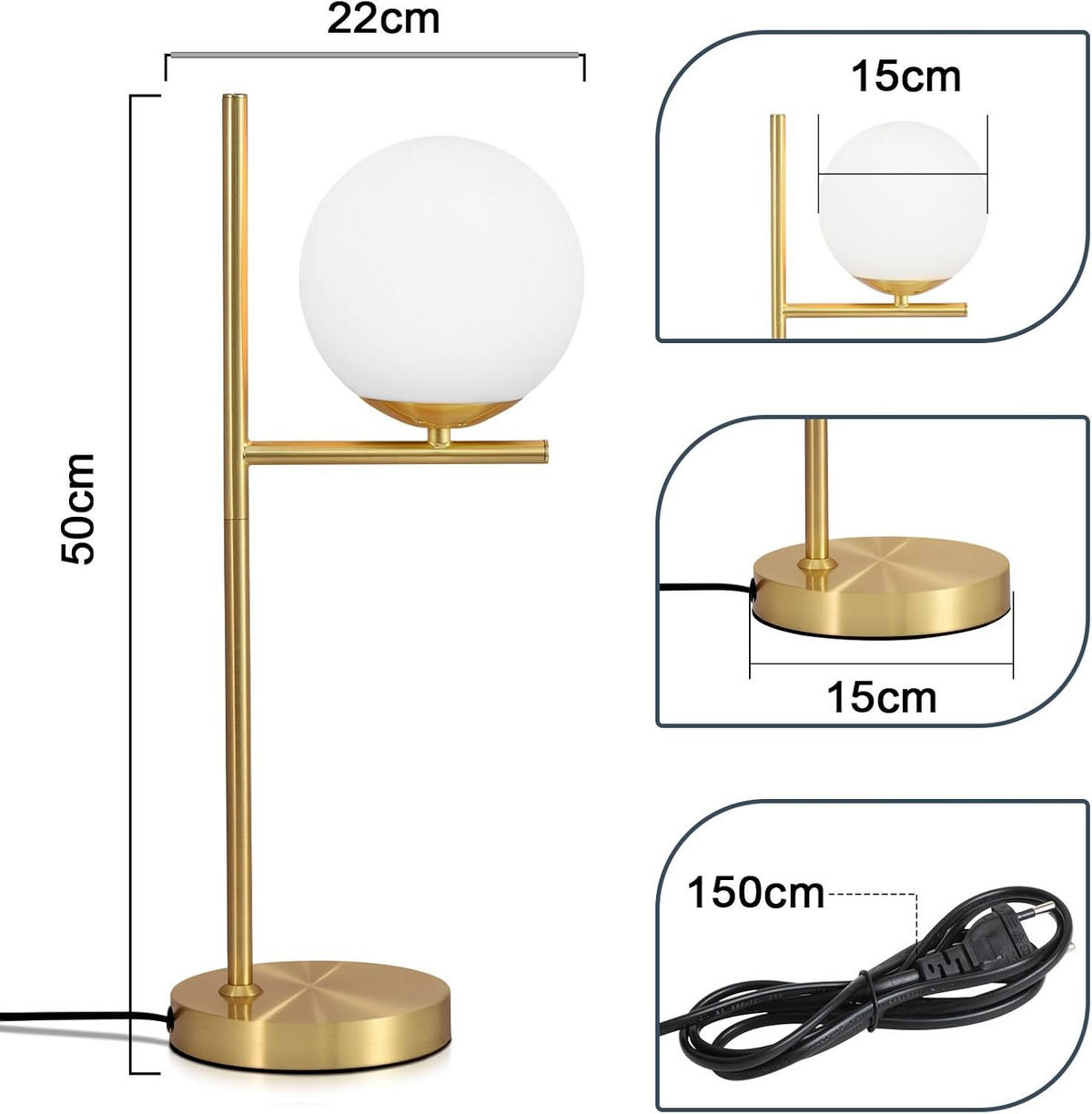 TISCHLAMPE Caspian 26/21/30 cm - Weiß, Metall (50/22/30cm) - ZMH